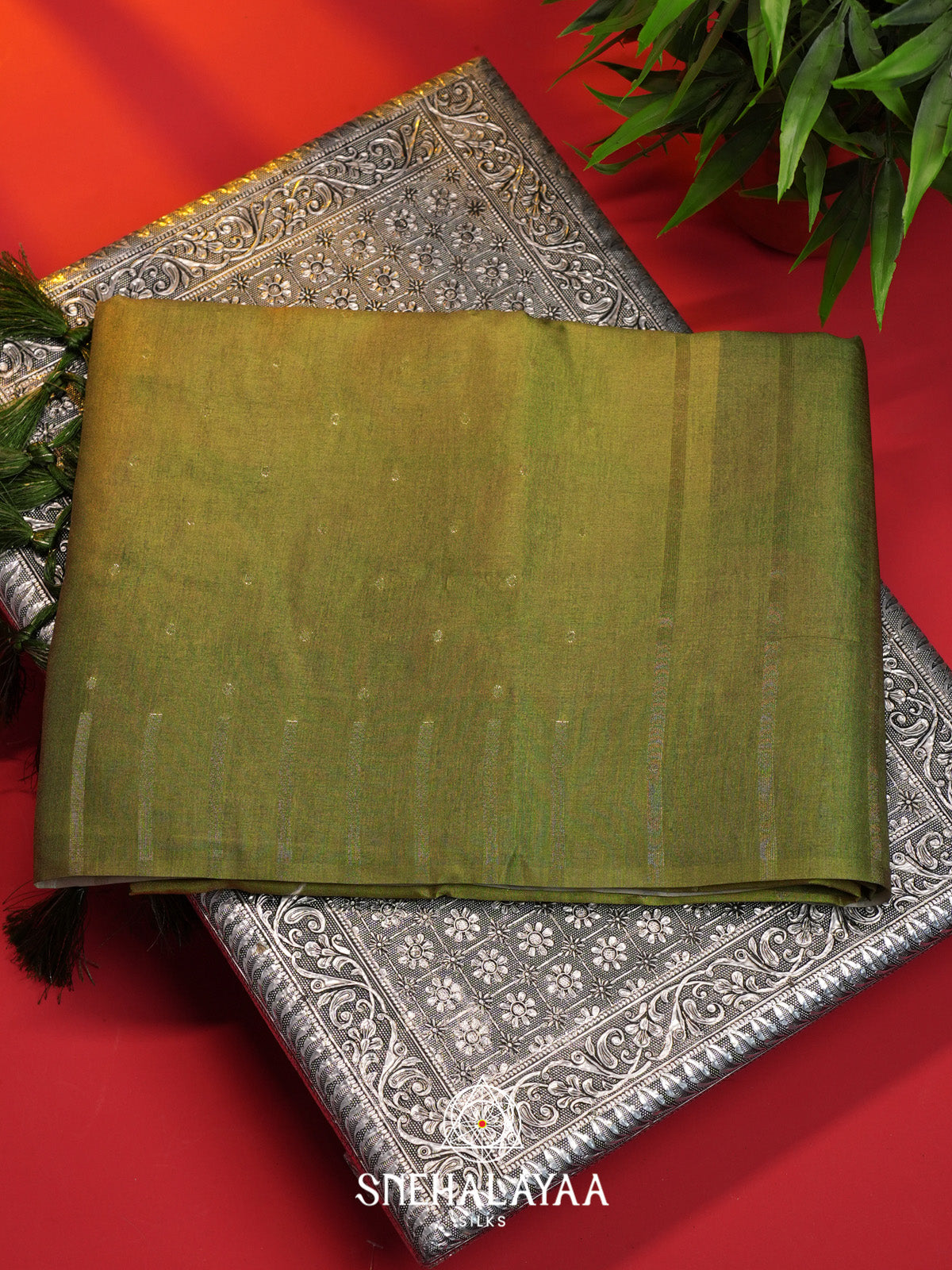 Olive Green Tussar Saree