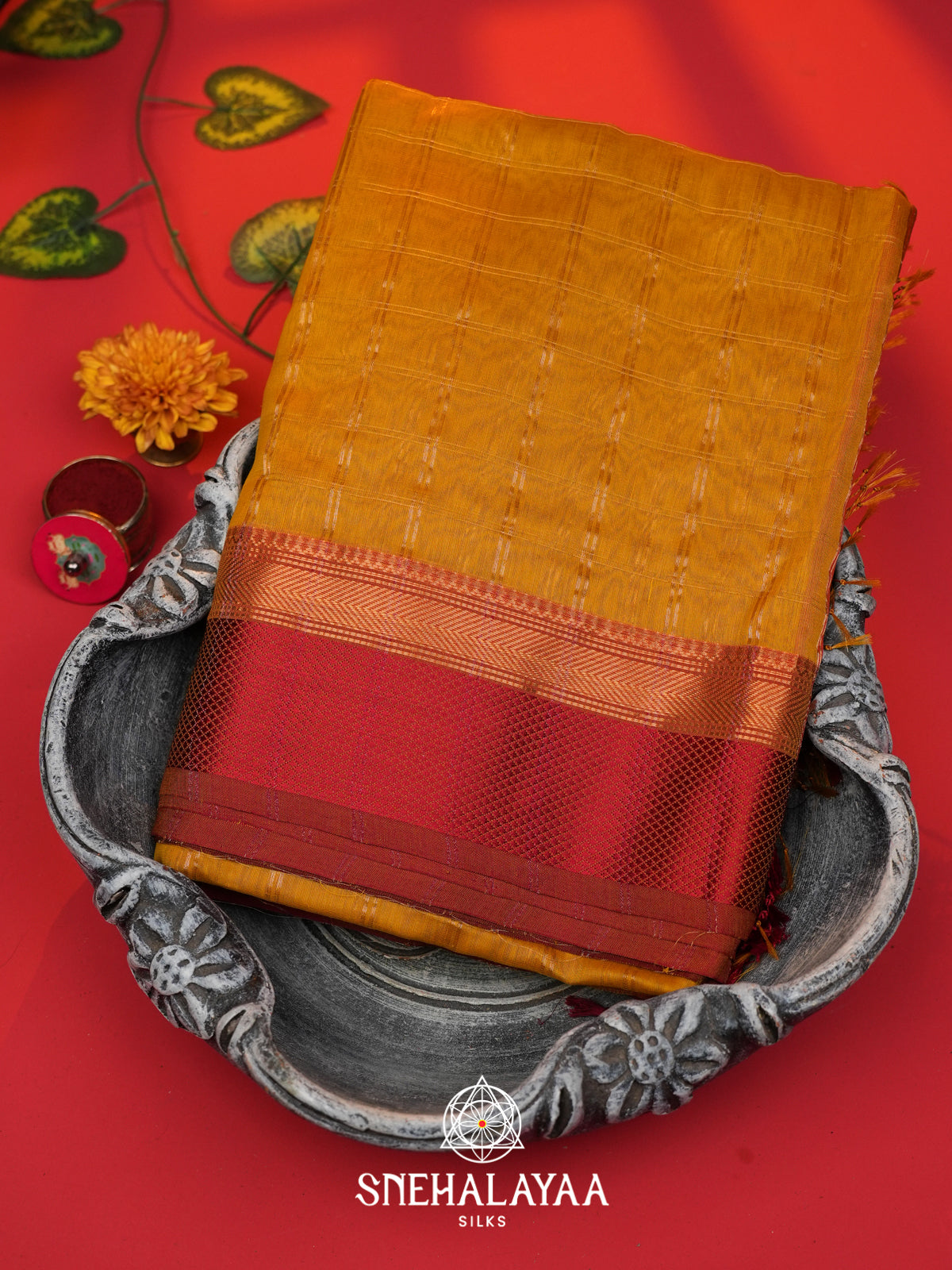 Yellow Maheshwari Silk Cotton Saree