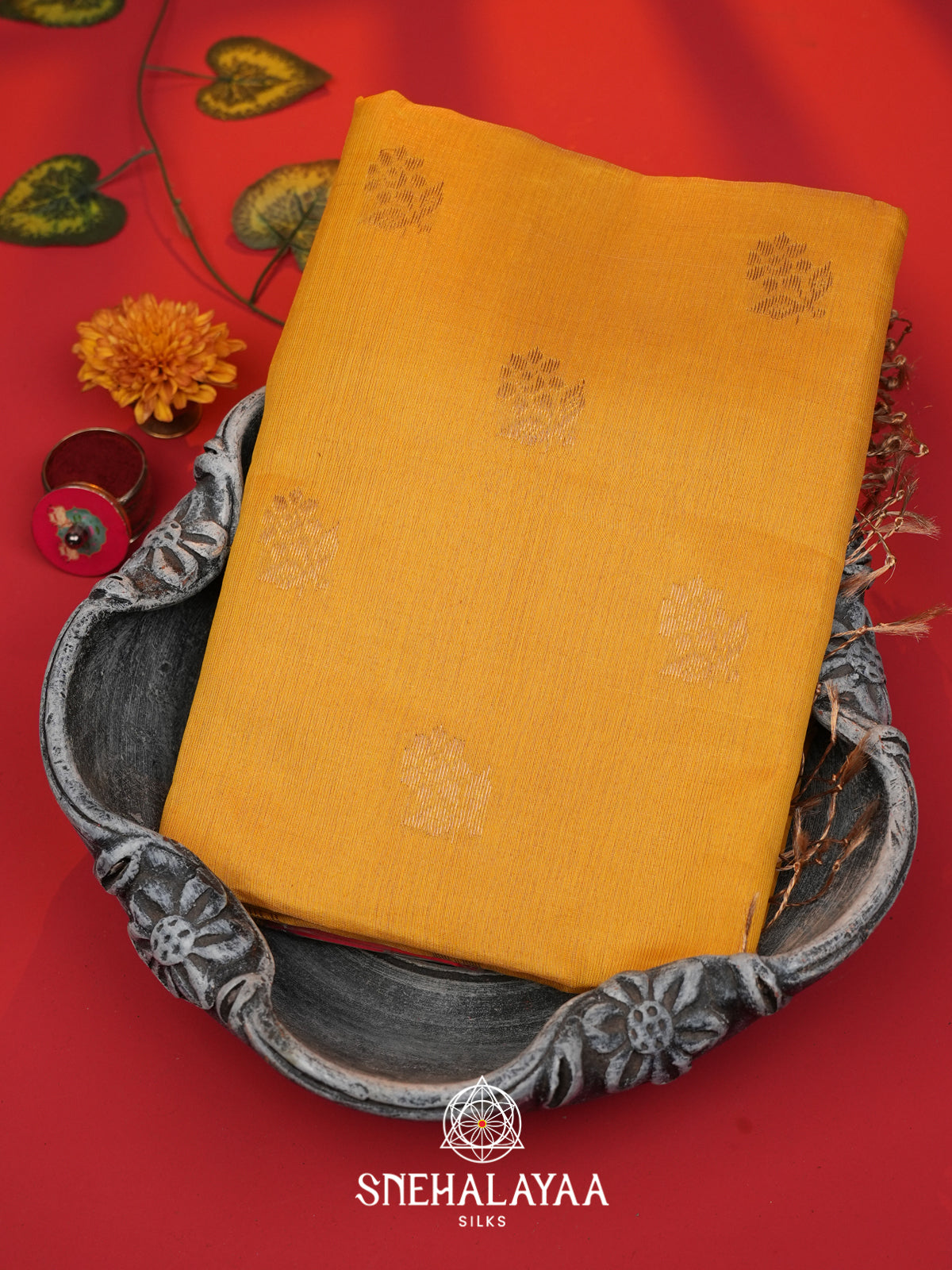 Yellow Maheshwari Silk Cotton Saree