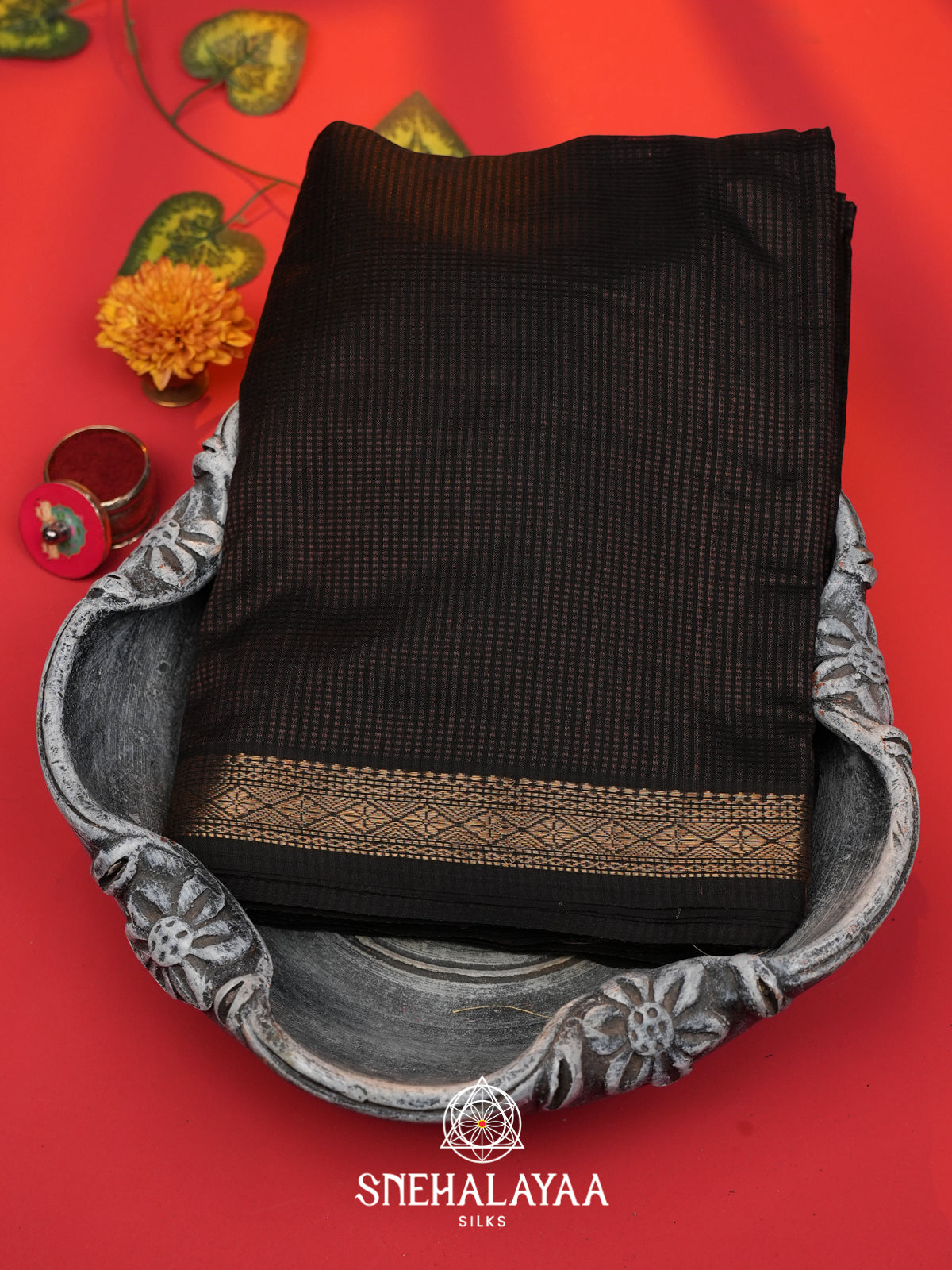 Black Maheshwari Silk Cotton Saree