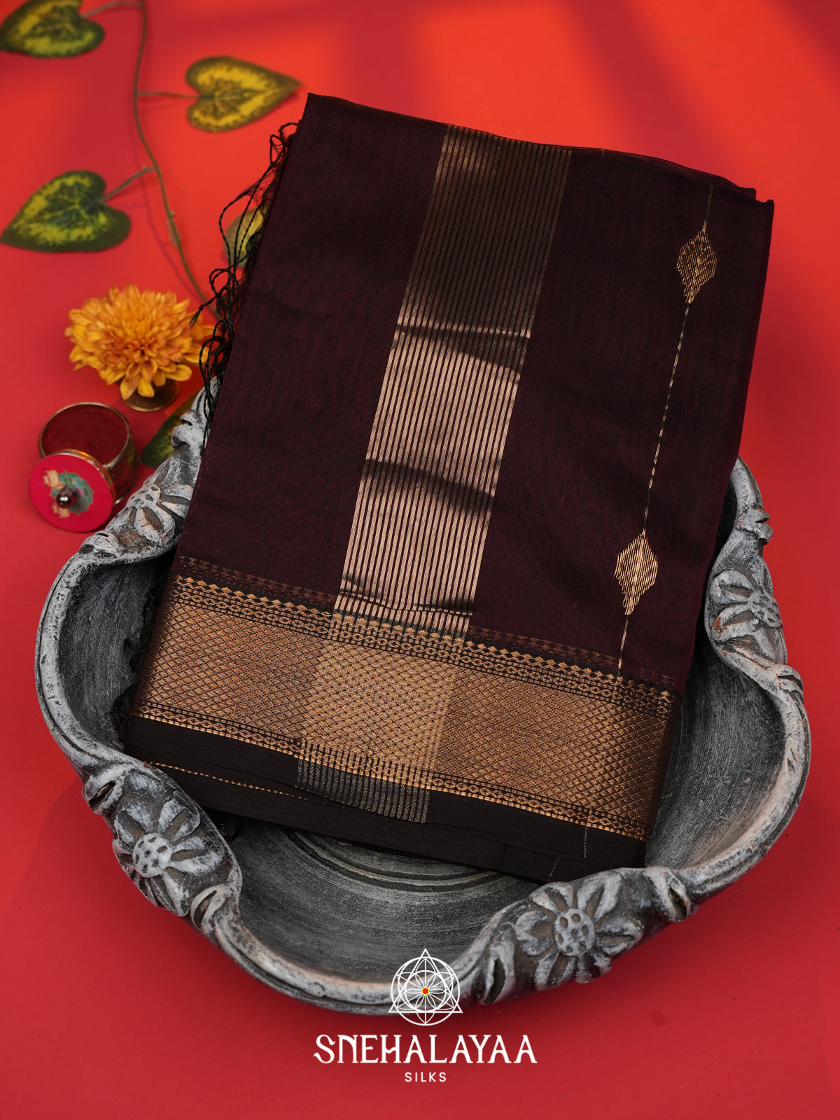 Brown Maheshwari Silk Cotton Saree