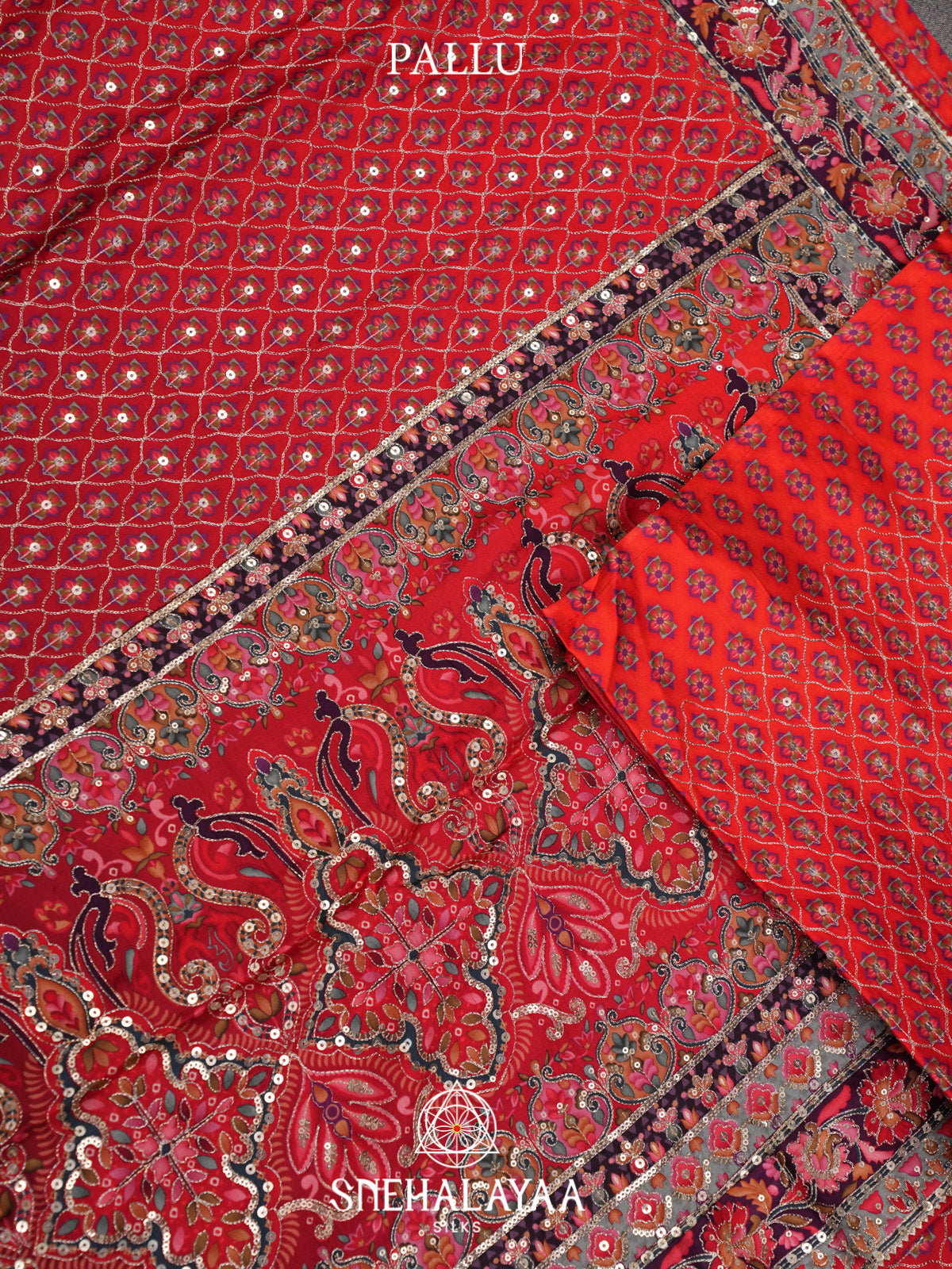 Red Designer Saree with Sequin Work & Readymade Blouse
