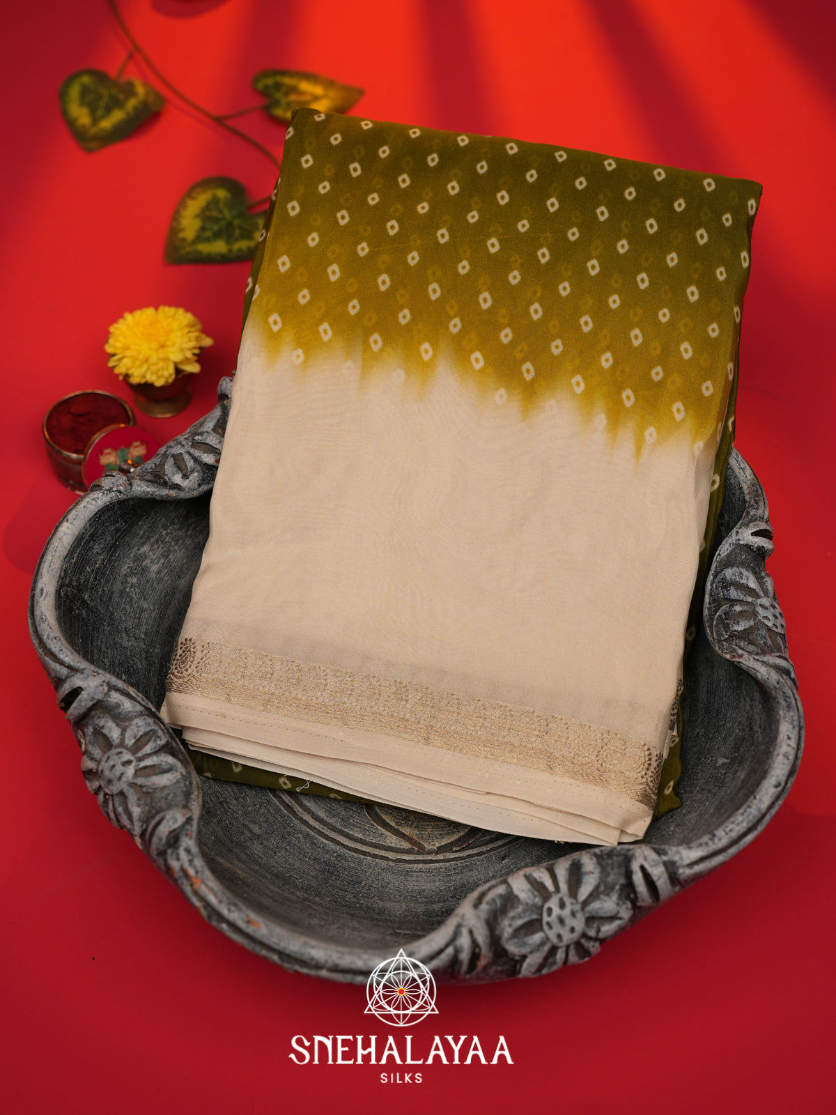 Olive Green Mysore Silk Saree