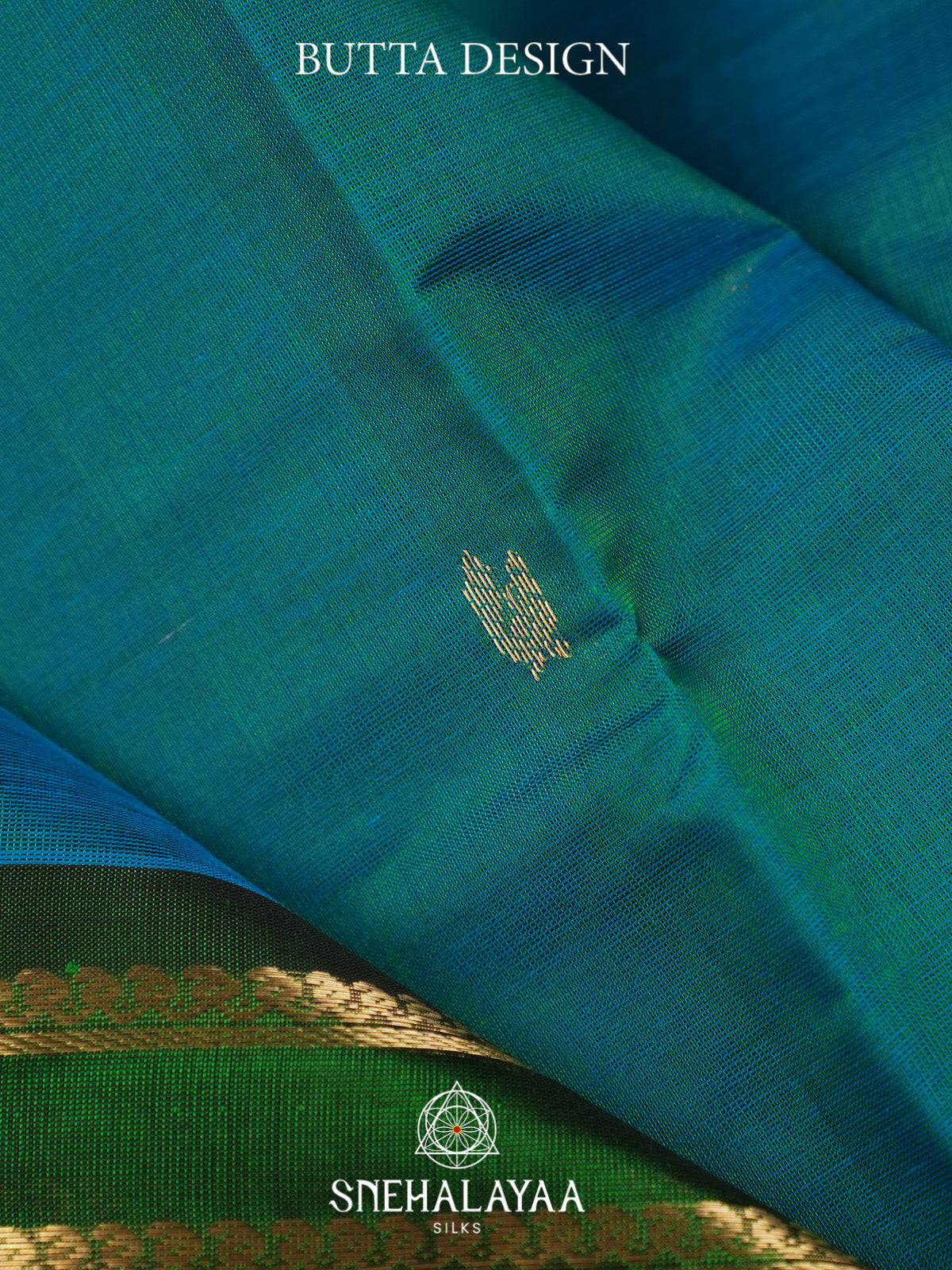 Peacock Blue Silk Cotton Saree with Green Zari Border