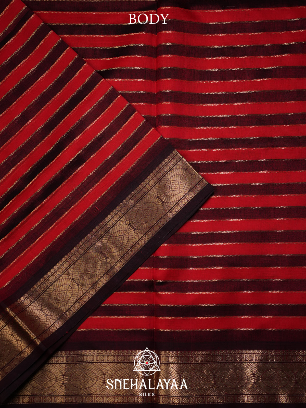 Red and Maroon Striped Silk Cotton Saree