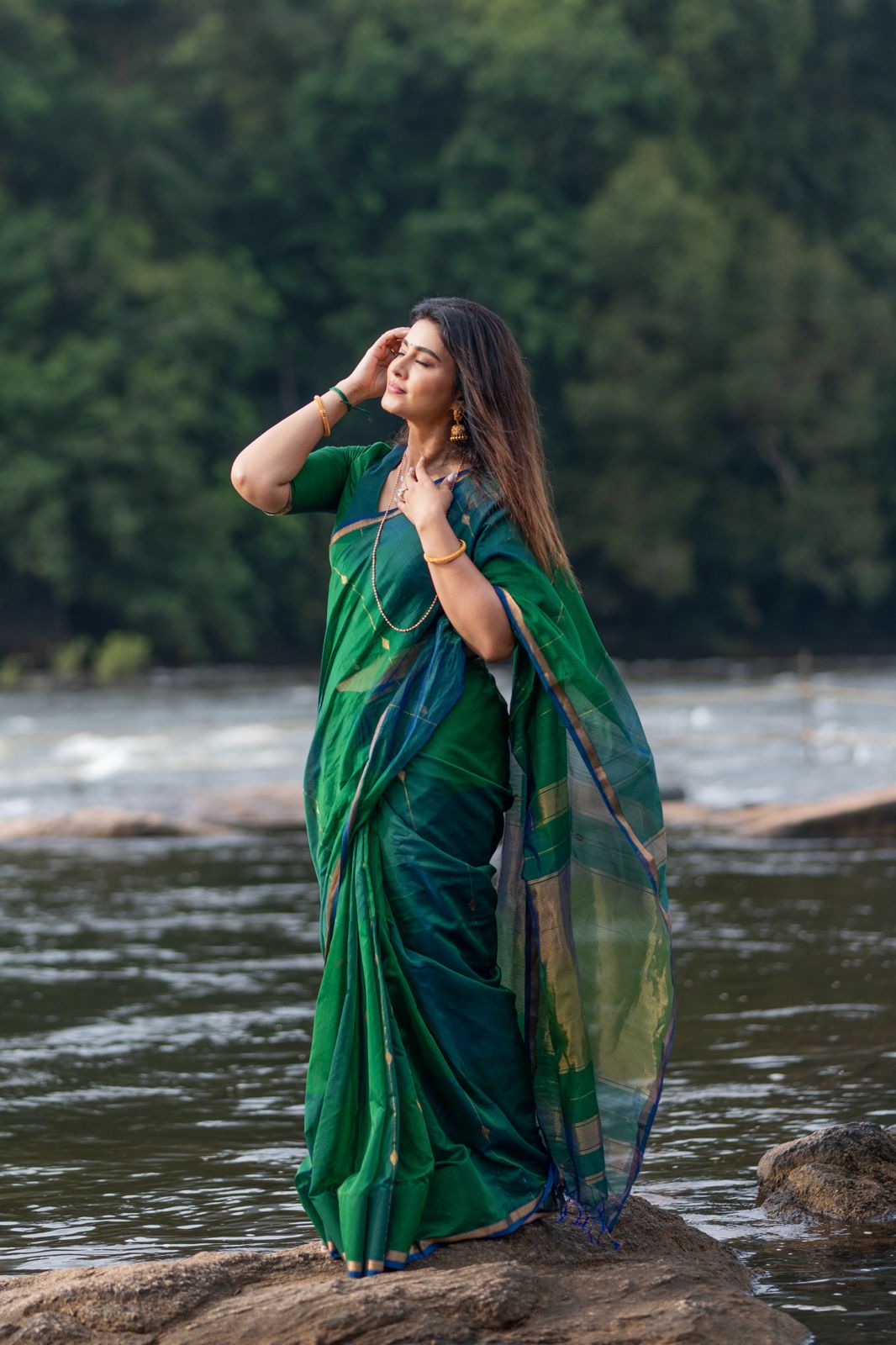 Peacock Green Maheshwari Silk Cotton Saree (Pre Order)