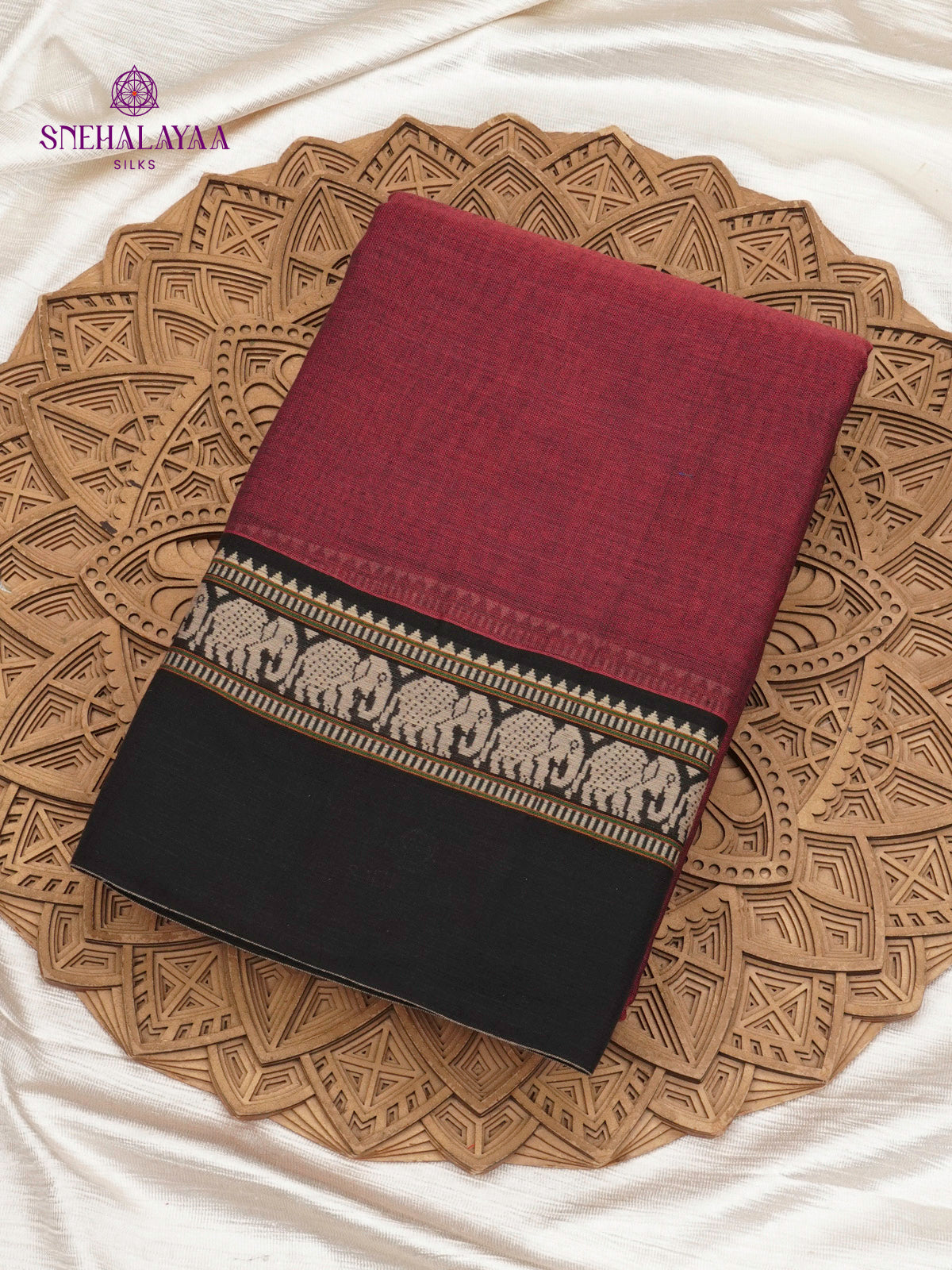 Maroon Narayanpet Cotton Saree without Blouse