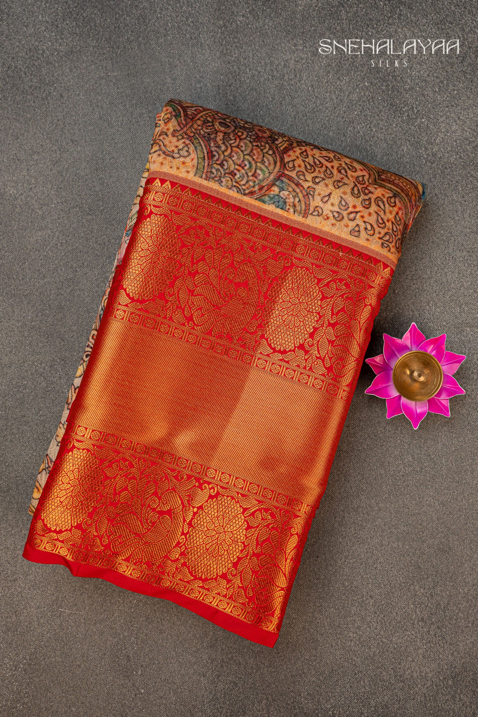 Cream Semi Kalamkari Silk Saree
