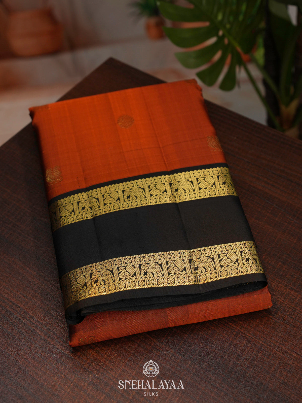 Rust Orange Kanjivaram Silk Saree