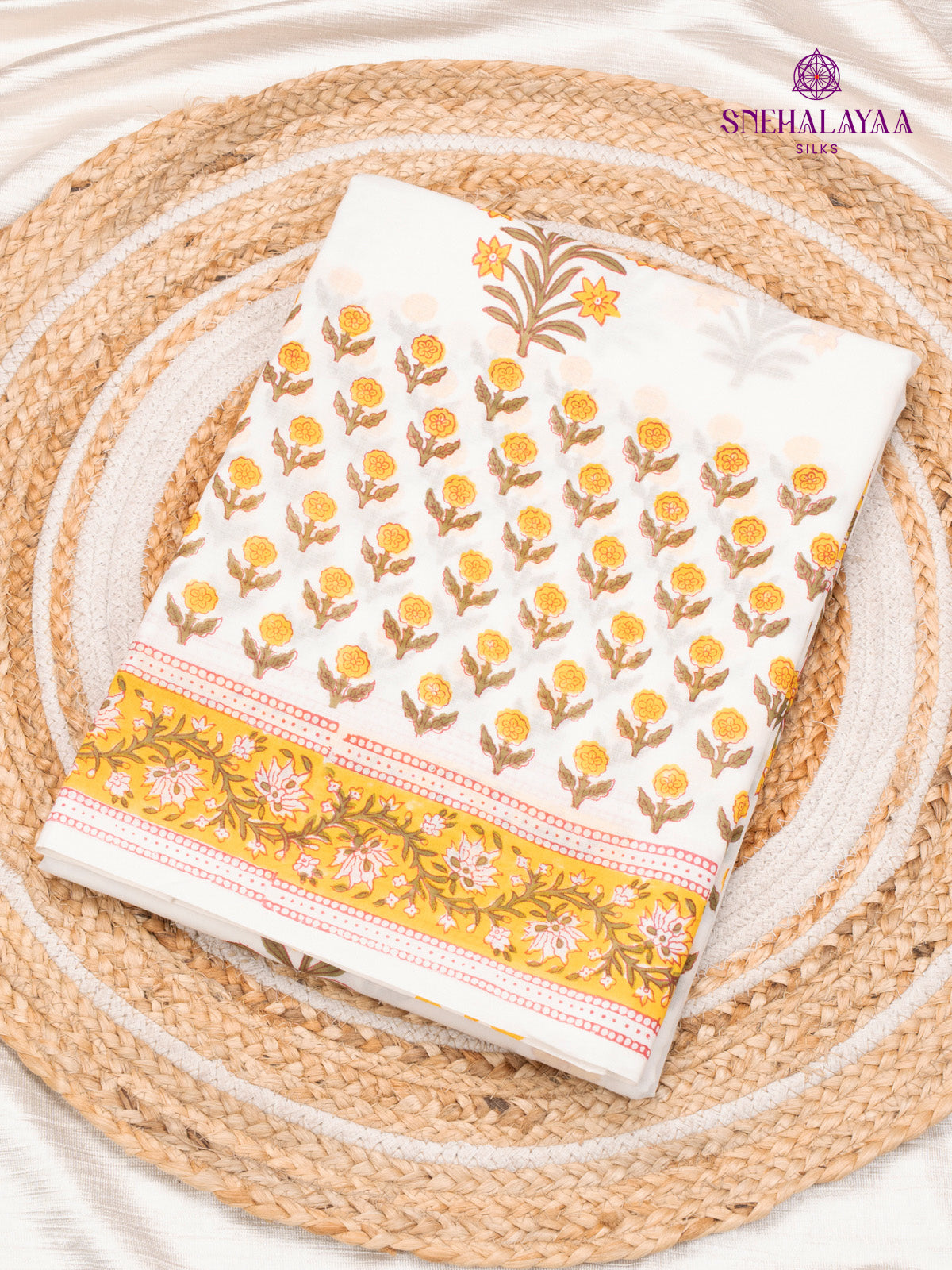 White Jaipur Cotton Saree