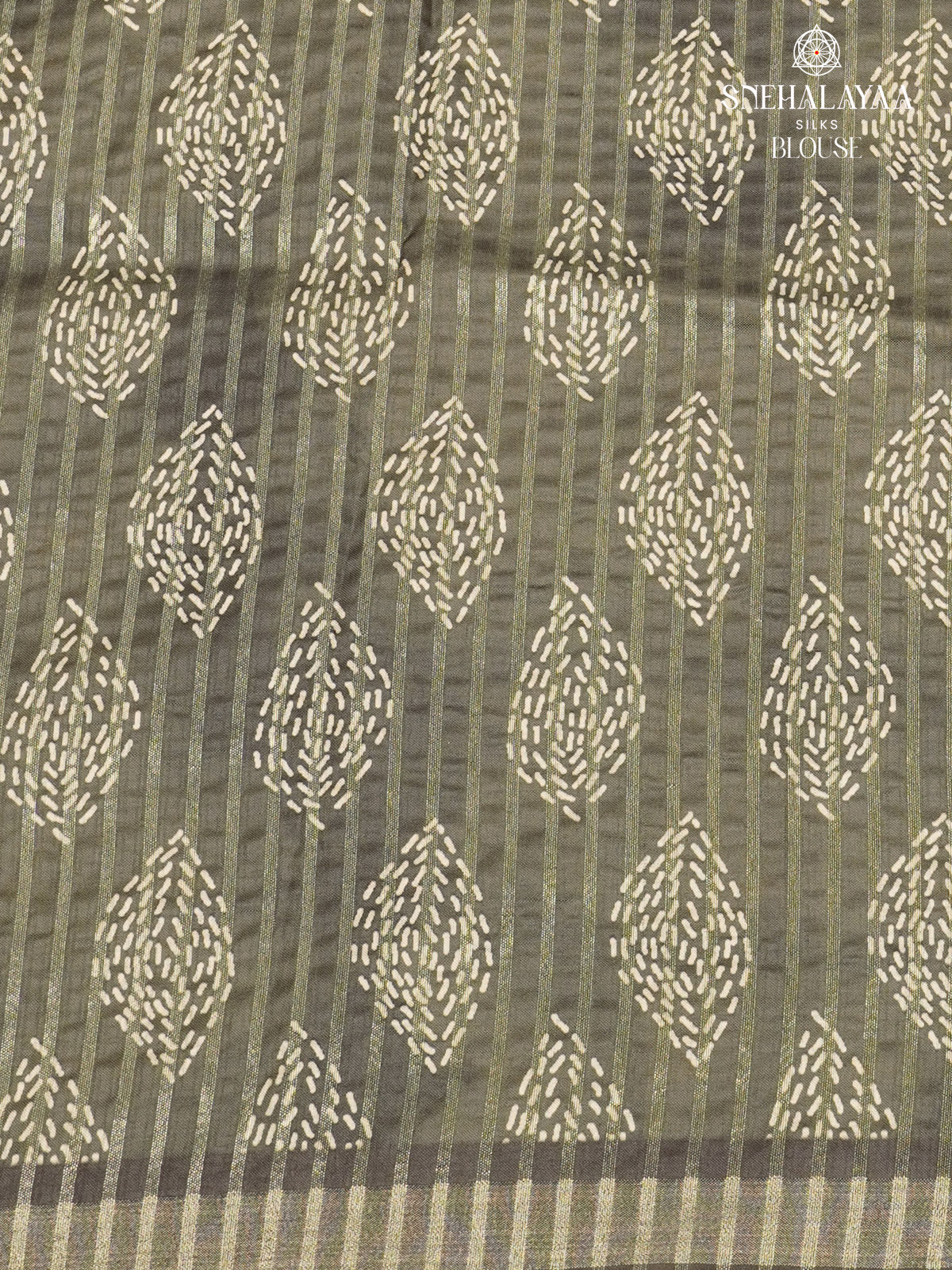 Brown Floral Printed Tussar Saree