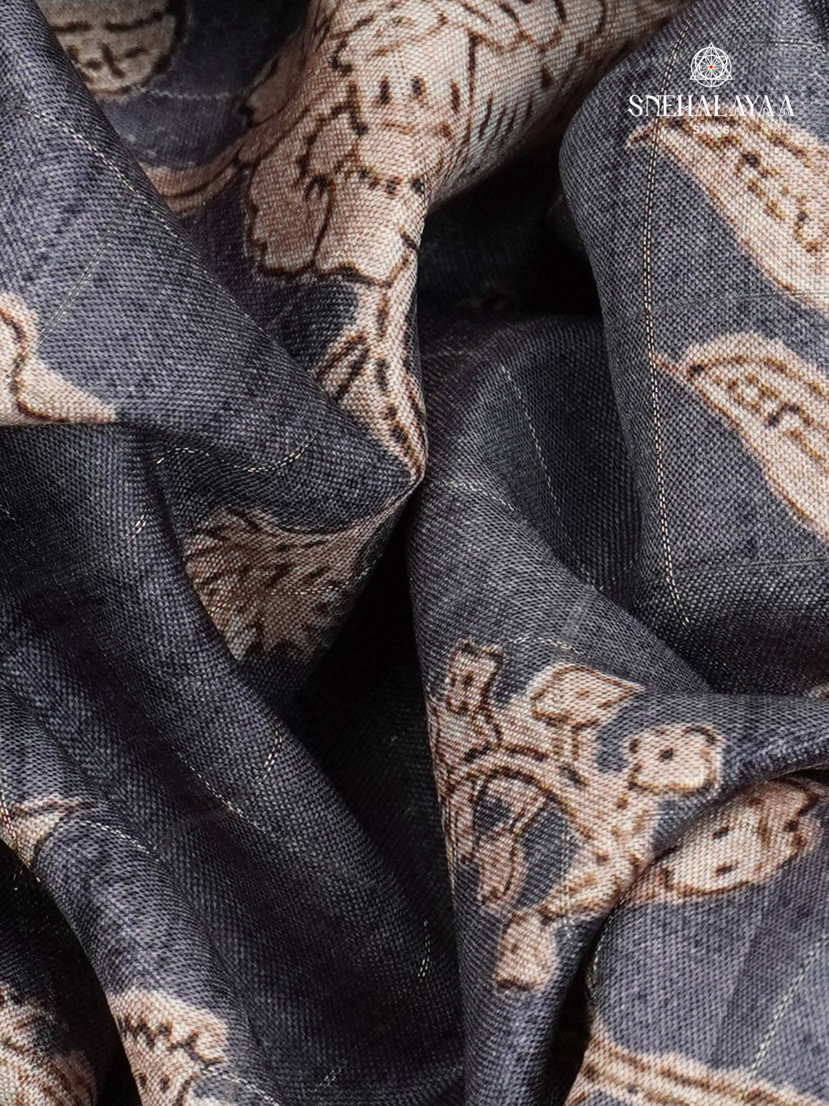 Grey Floral Printed Tussar Saree