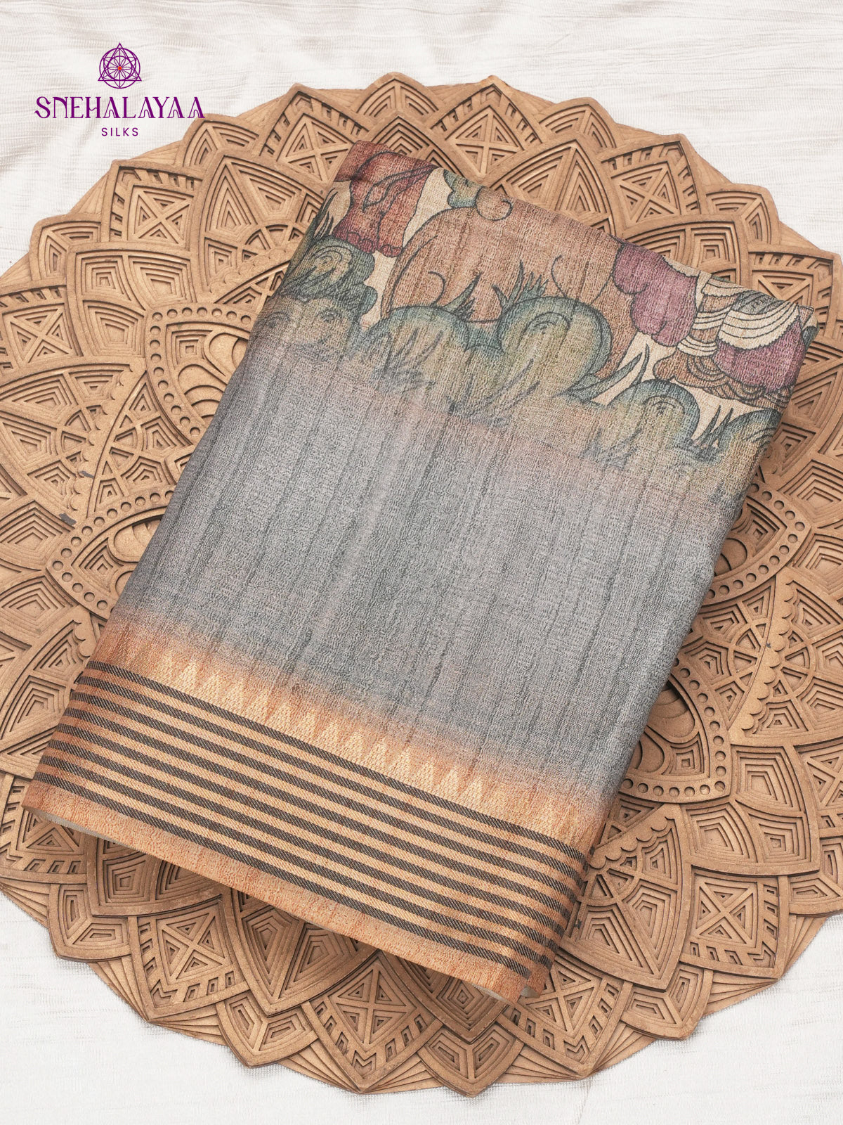 Beige With Grey Kalamkari Tussar Saree