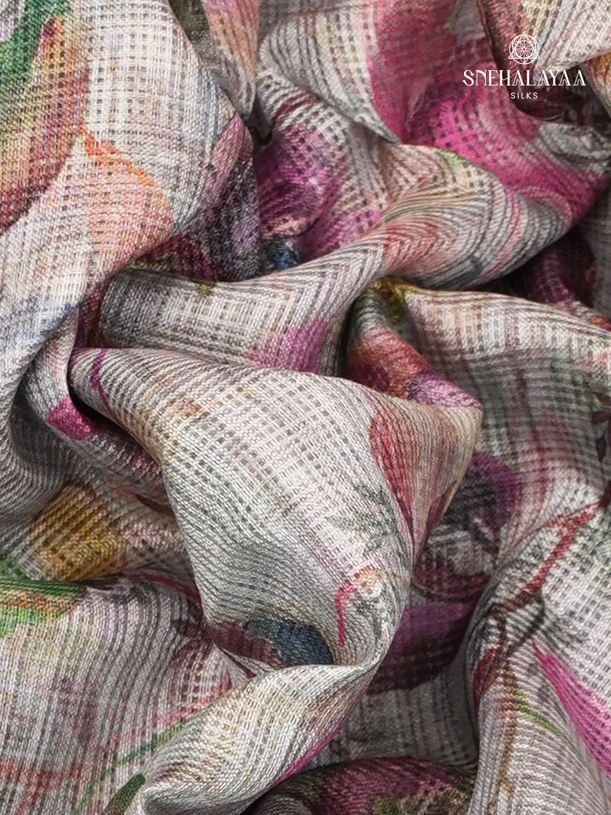 Grey Printed Kota Saree