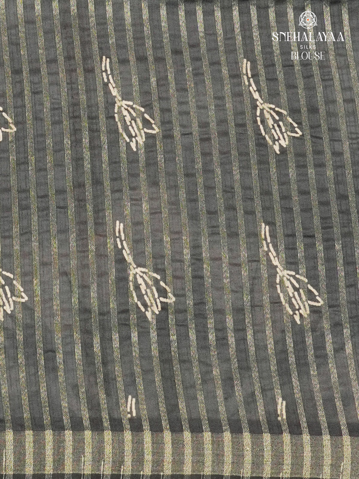 Black Floral Printed Tussar Saree