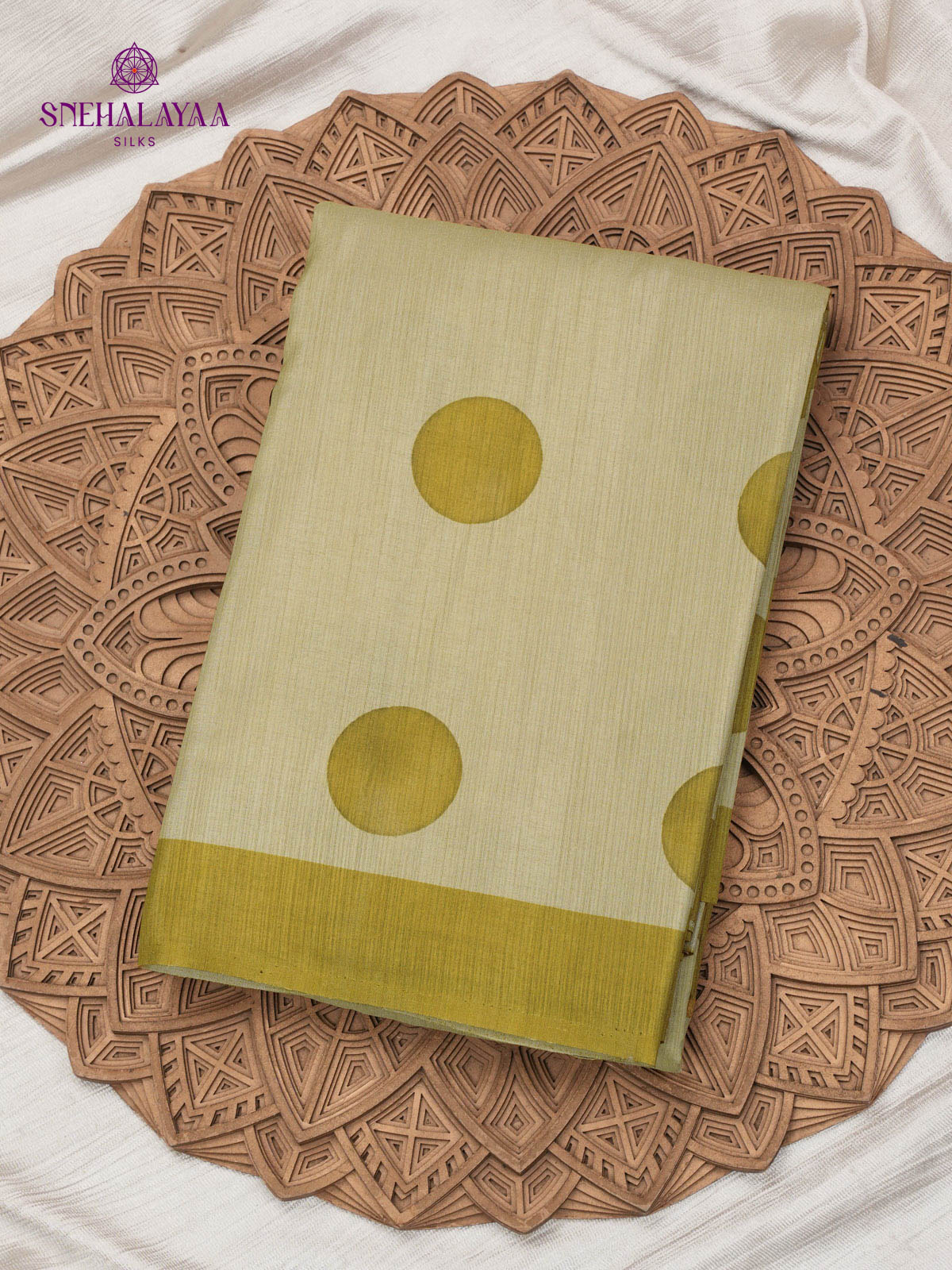 beige Printed Tussar Saree