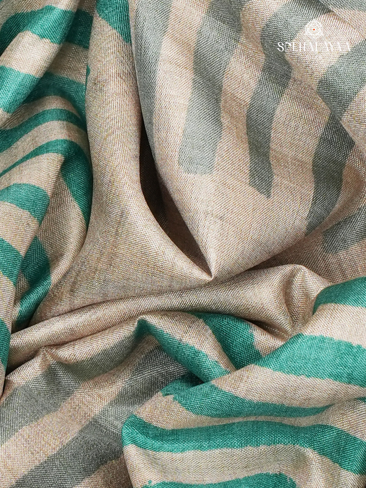 Off White Floral Printed Tussar Saree