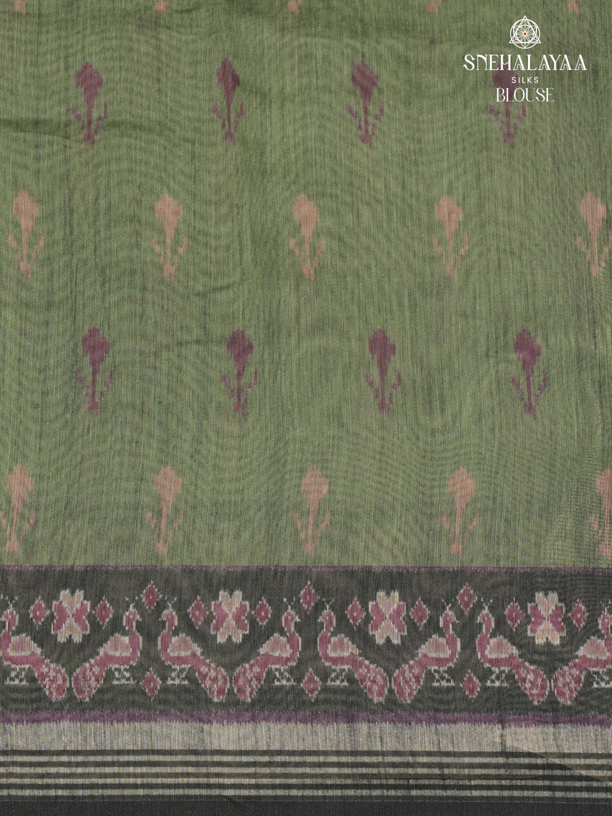 Bottle Green Linen Embroidery Saree