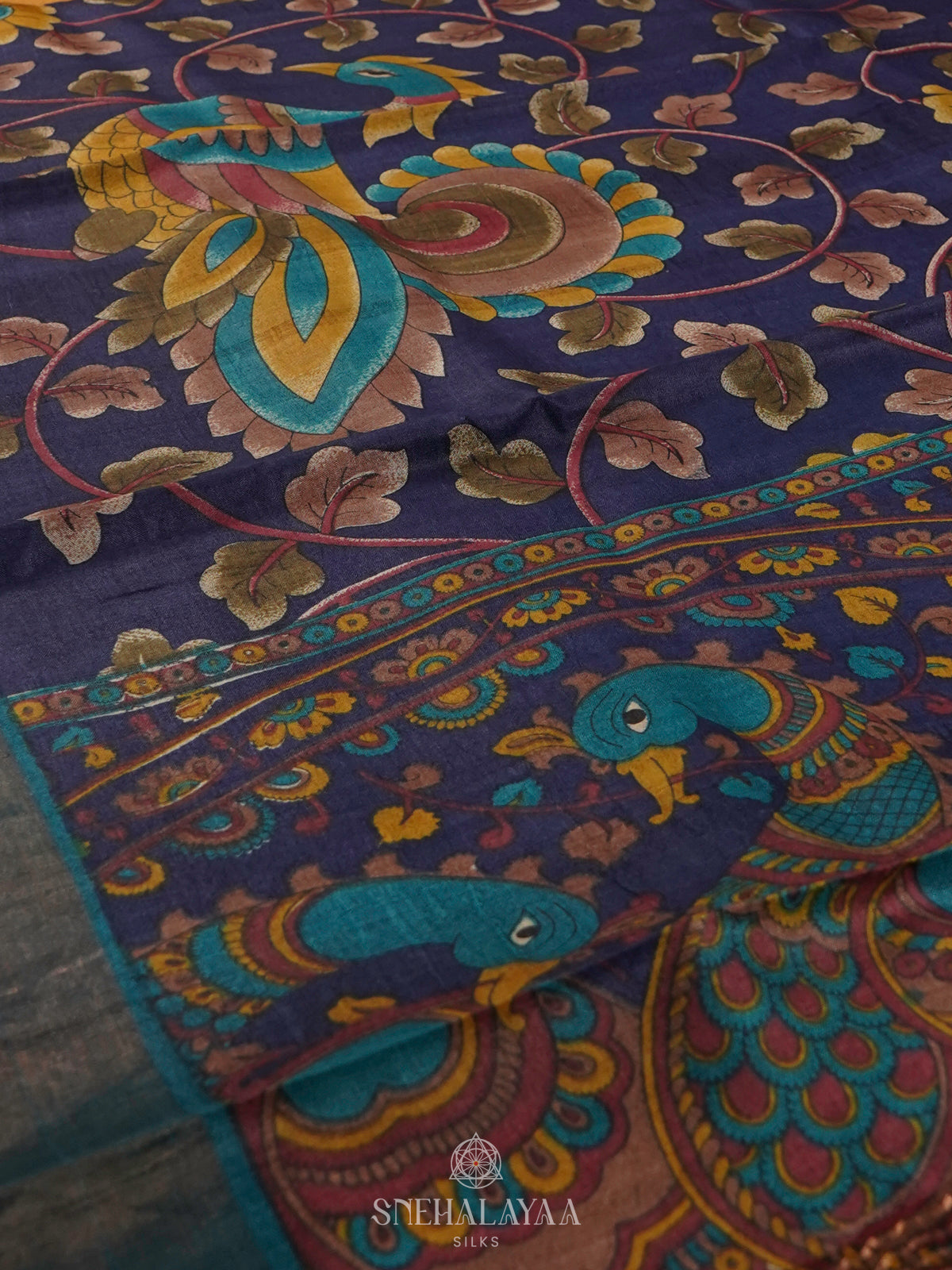 Navy Blue Tussar Saree