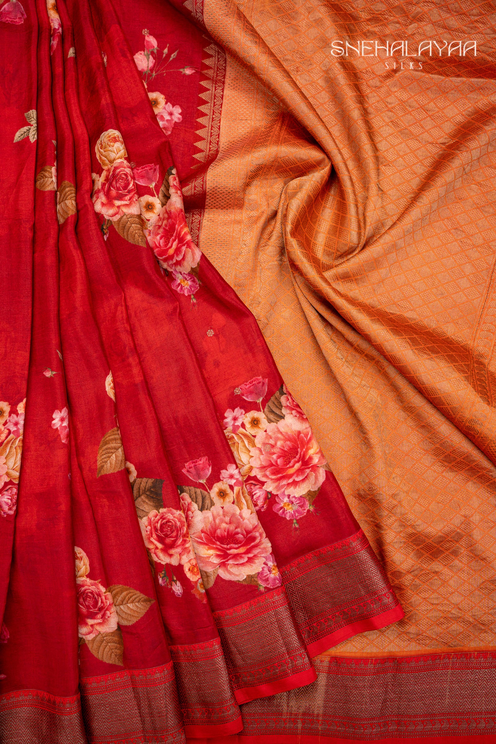 Maroon Printed Silk Saree