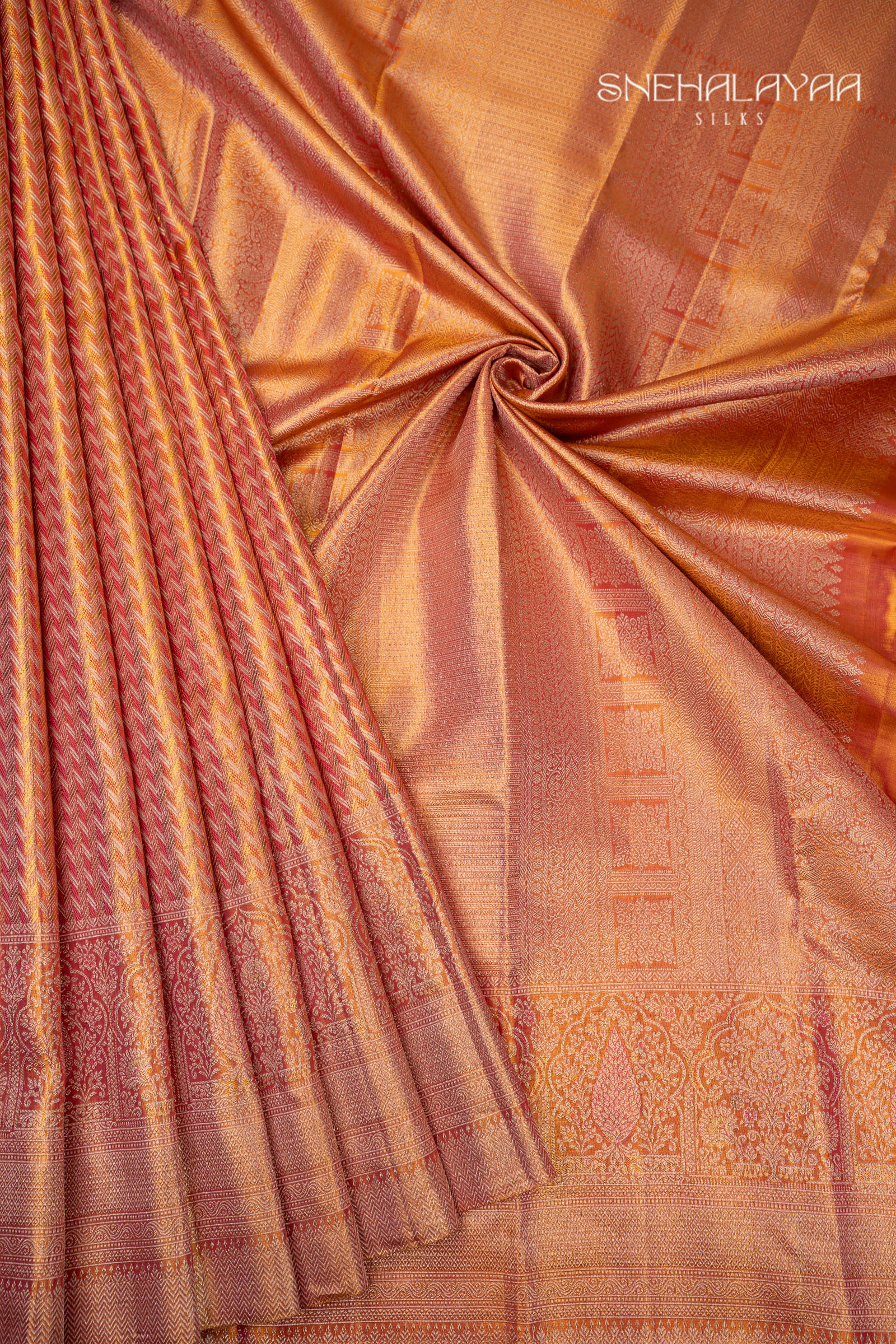 Coral Pink Kancheevaram Silk Saree