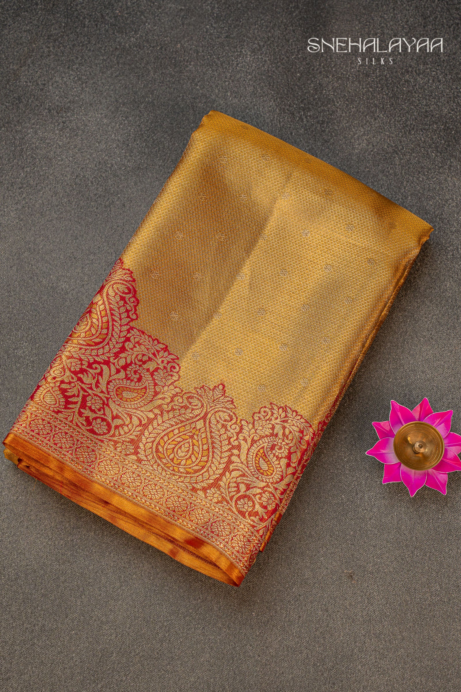 Amber Gold Tissue Kancheevaram Silk Saree