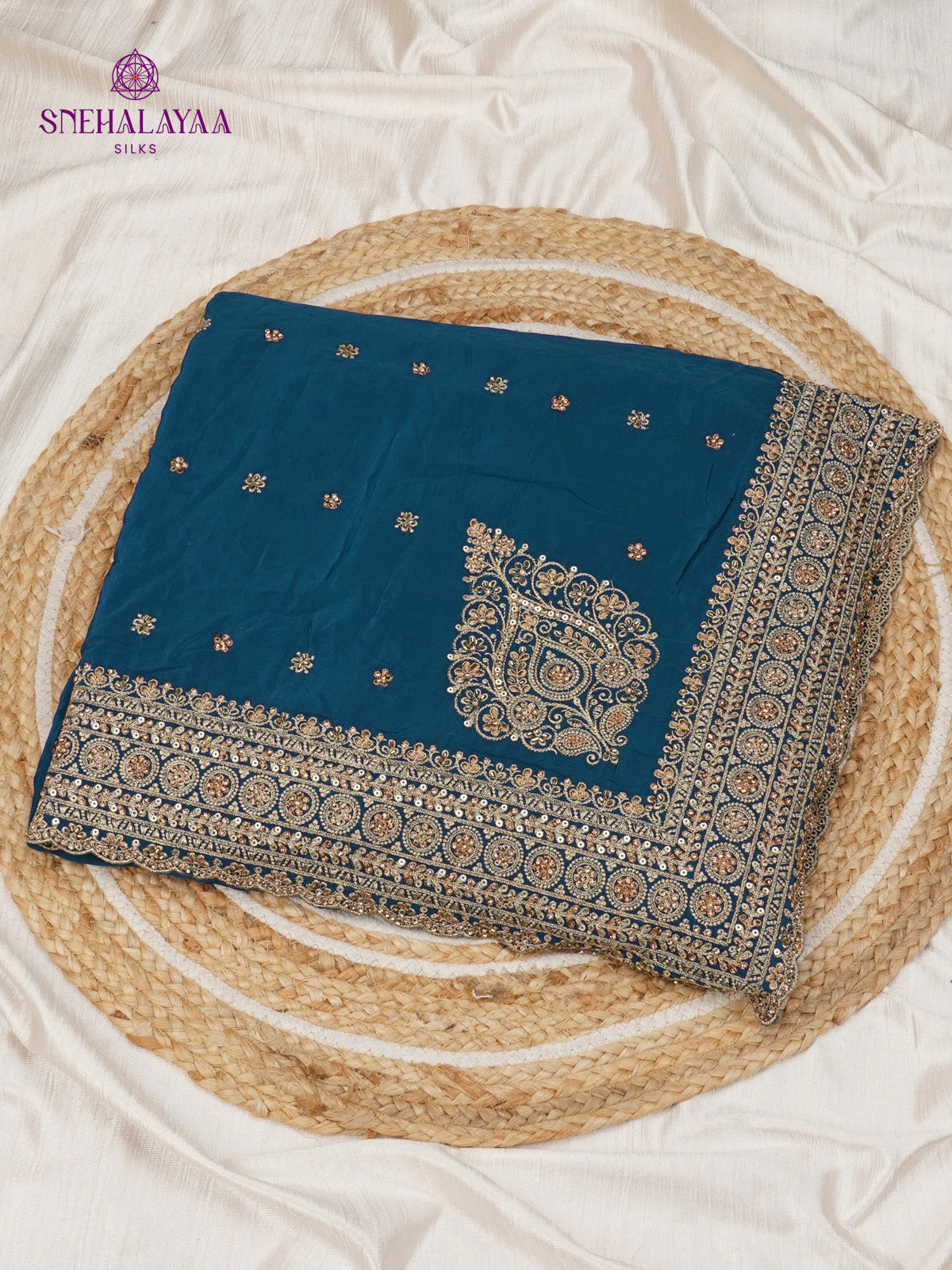 Peacock Blue Designer Saree