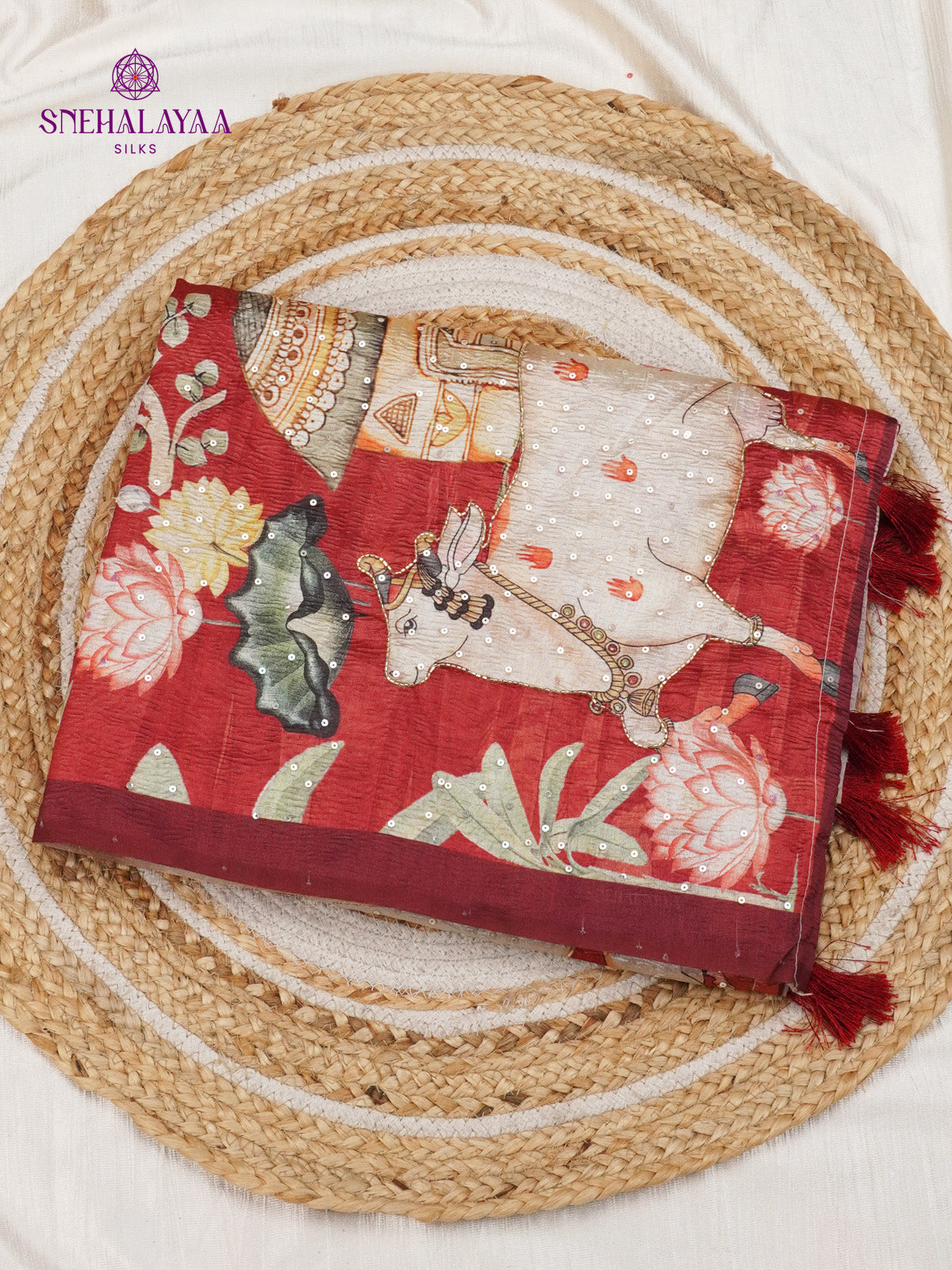 Rust Red Crush Embroidery Saree