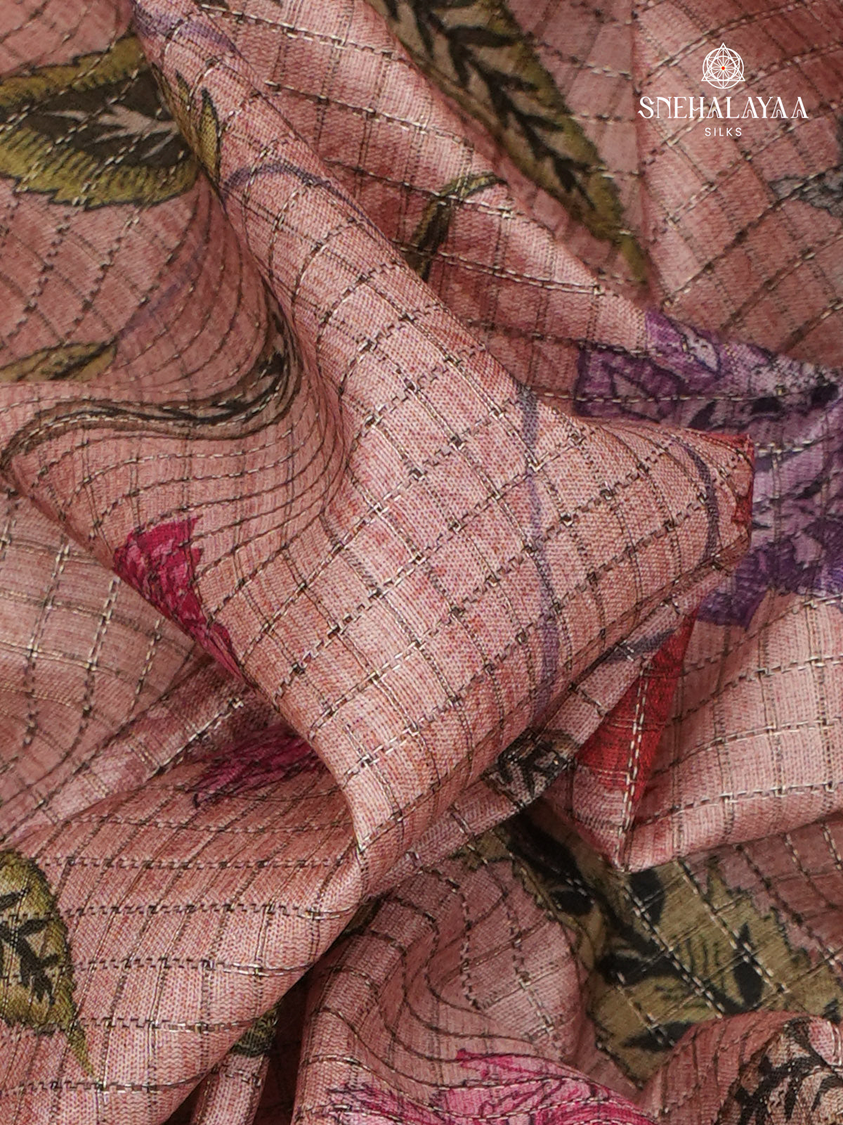 Beige Floral Printed Tussar Saree