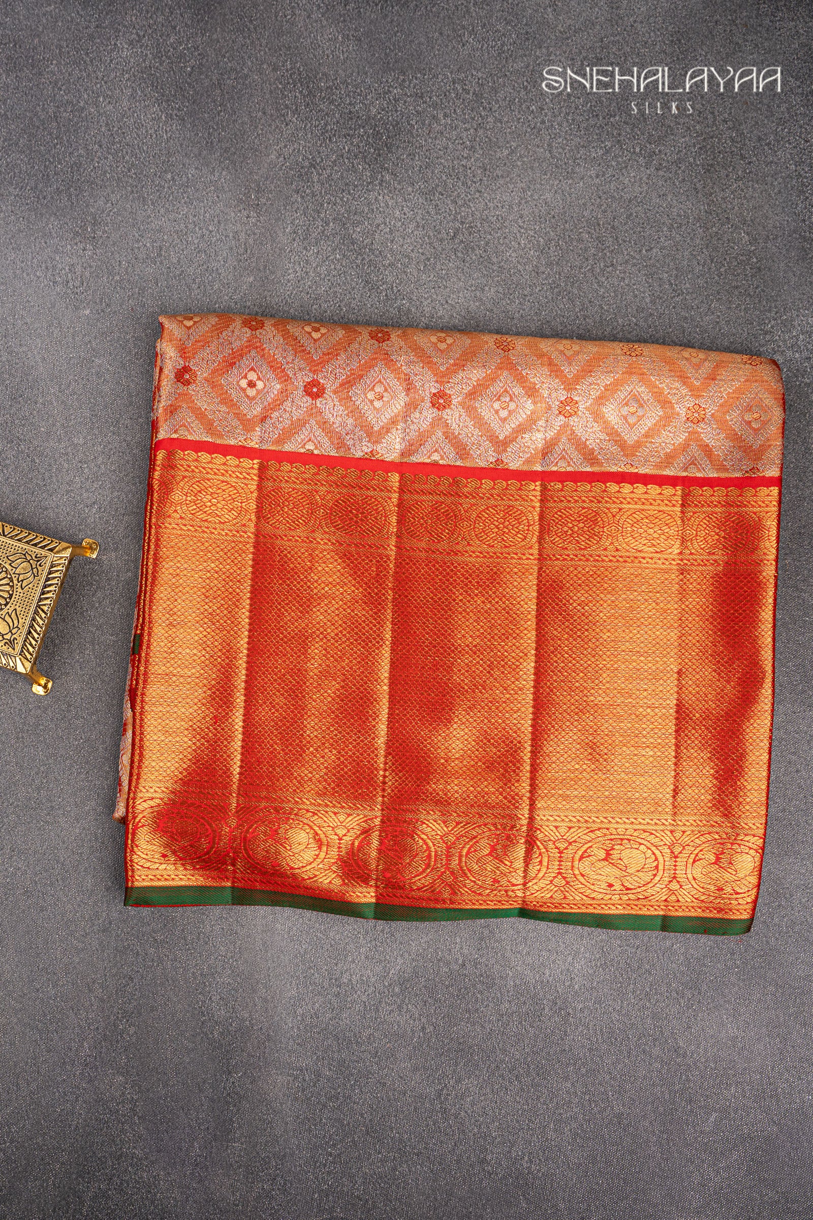 Blush Red Kancheevaram Silk Saree