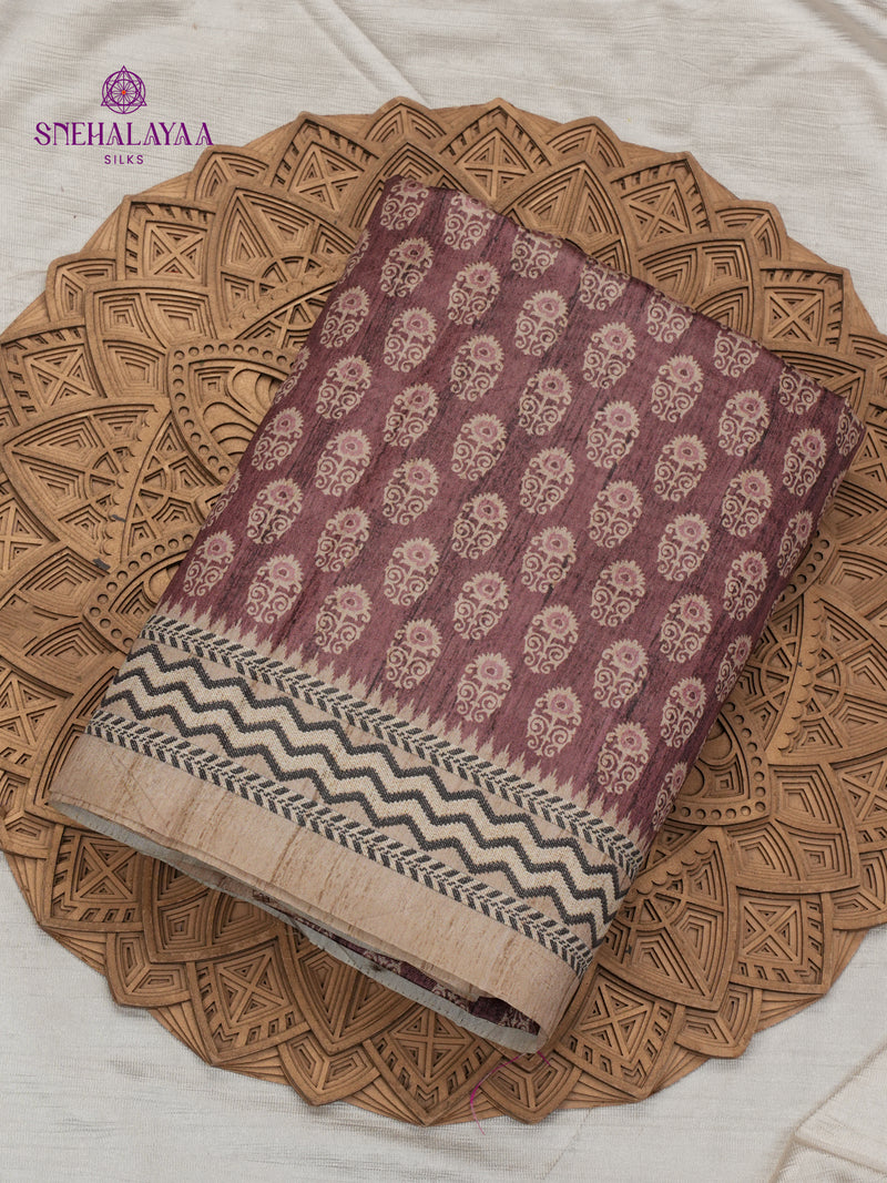 Brown Tussar Embroidery Saree