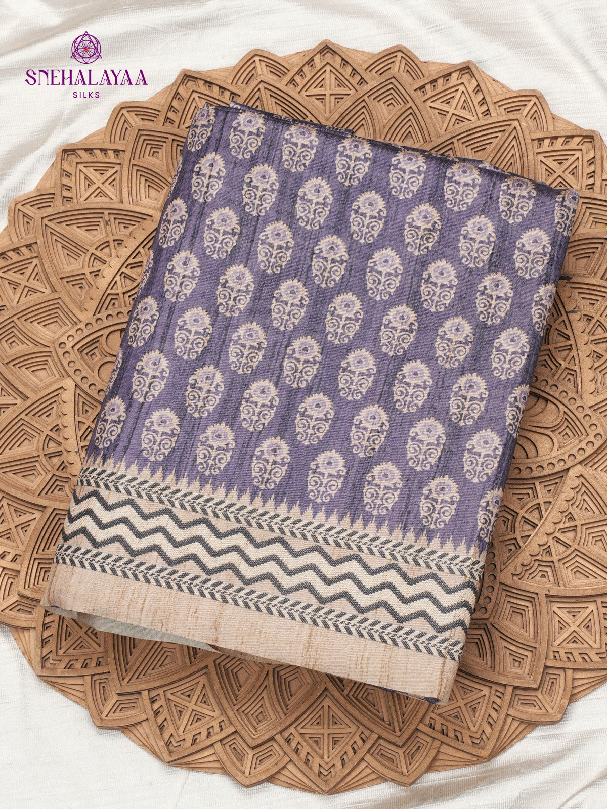 Purple Tussar Embroidery Saree