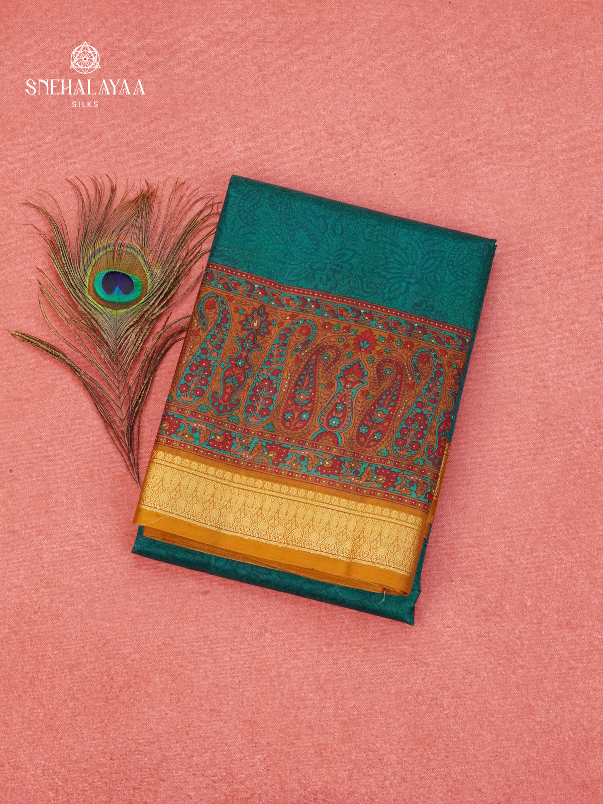 Teal Green Printed Saree