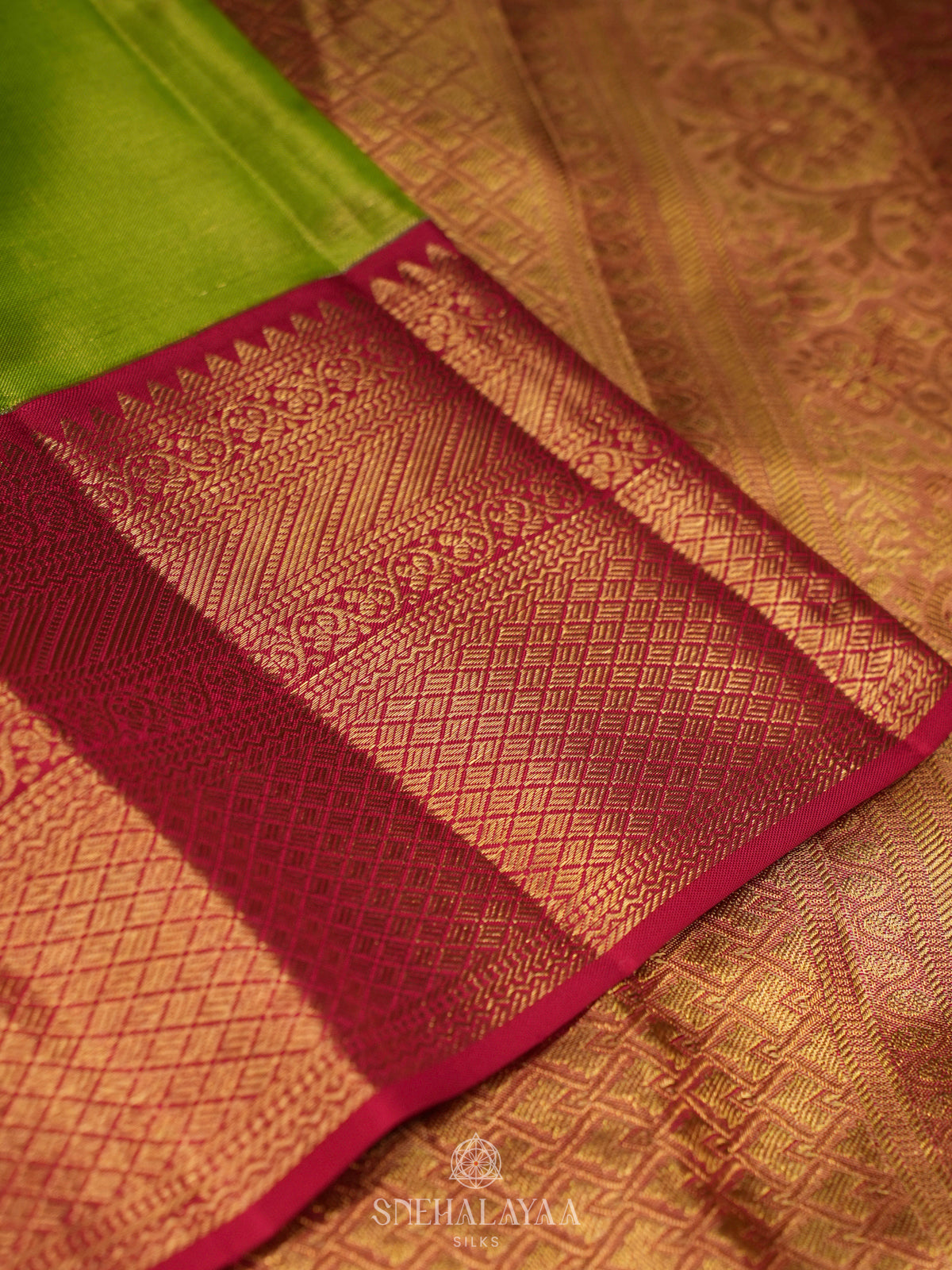 Lime Green Kanjivaram Silk Saree