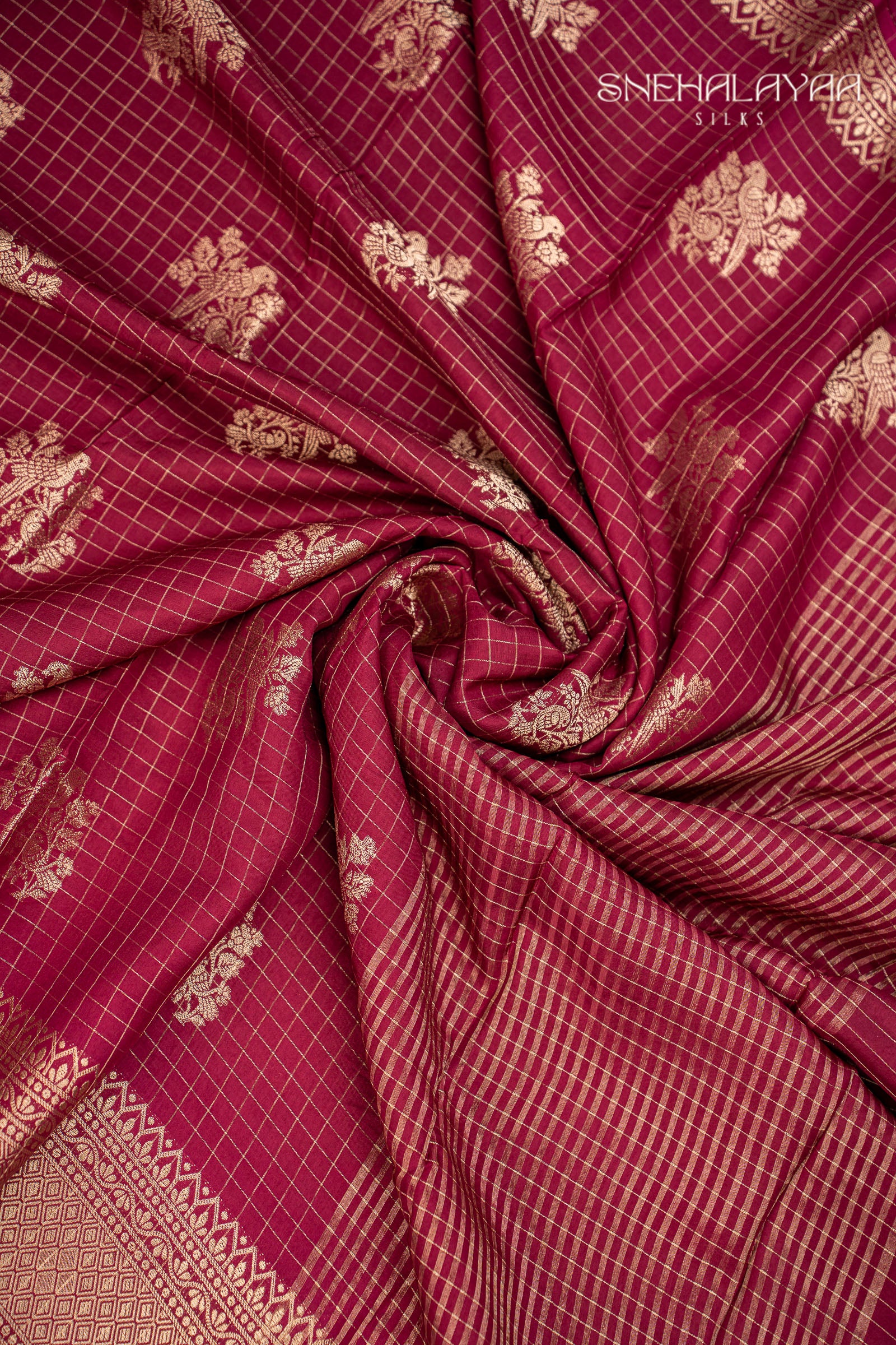 Maroon Chinon Silk Saree