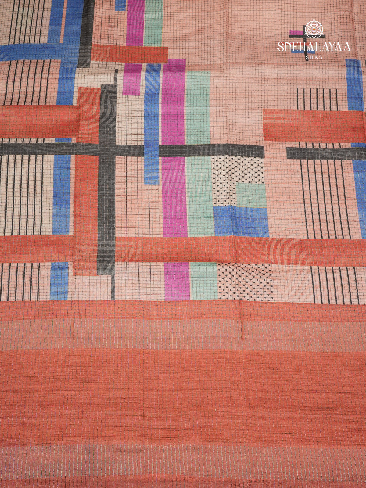 Beige Floral Printed Tussar Saree