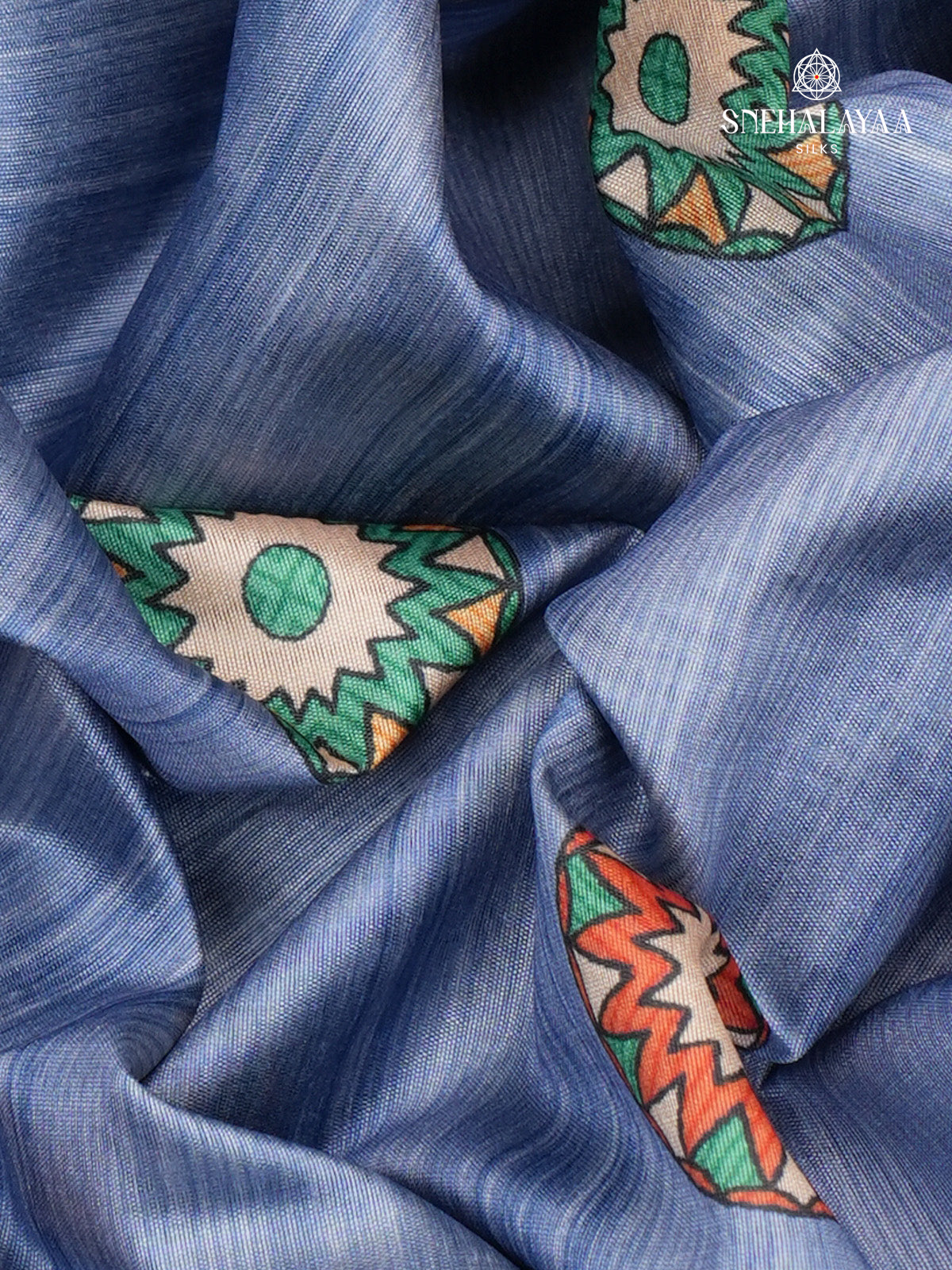 Blue Madhubani Printed Saree