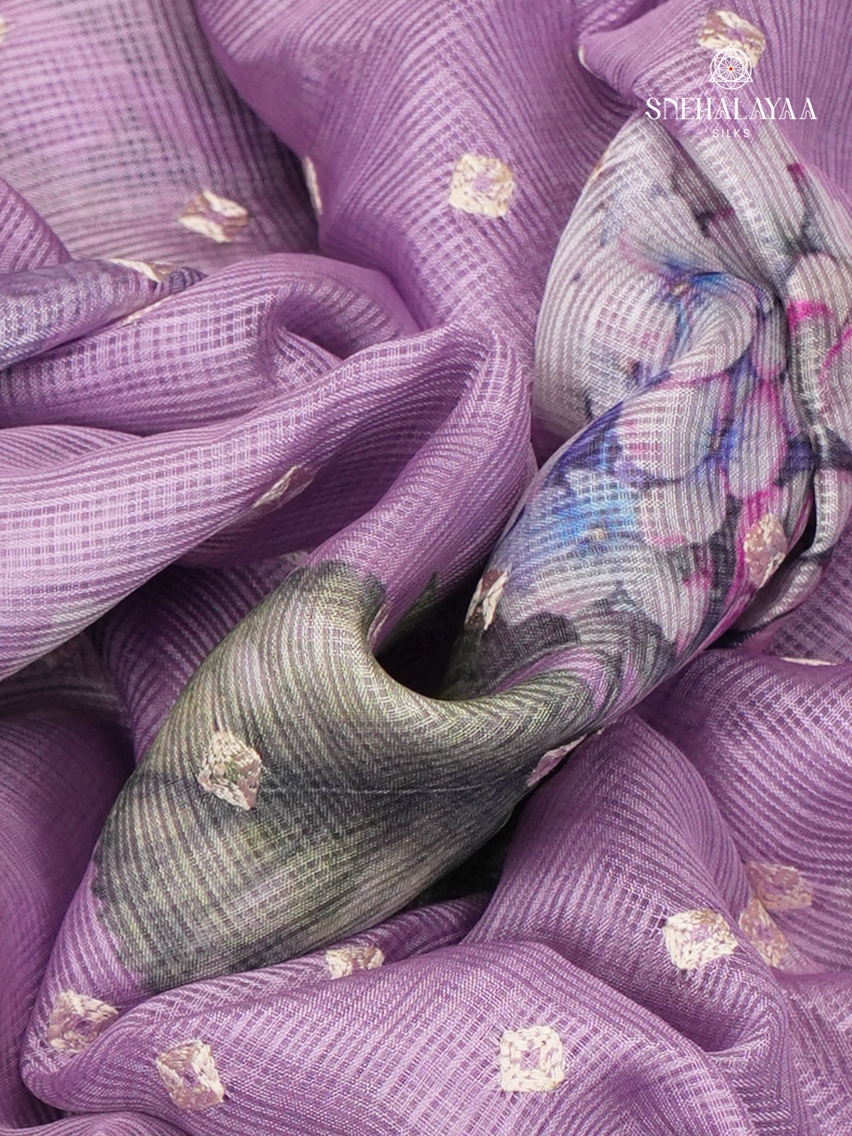 Lilac Kota Embroidery Saree