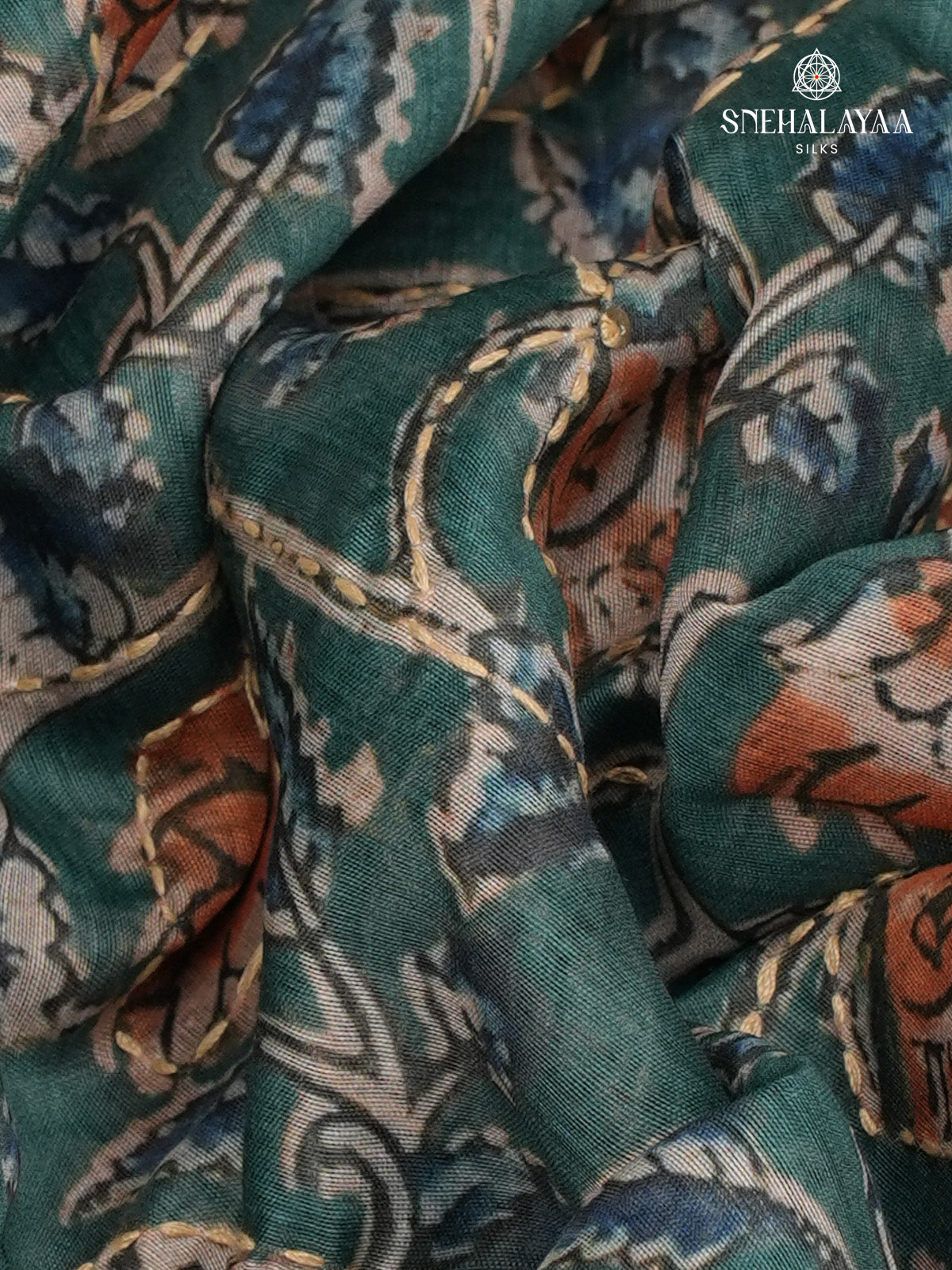 Teal Blue Linen Embroidery Saree