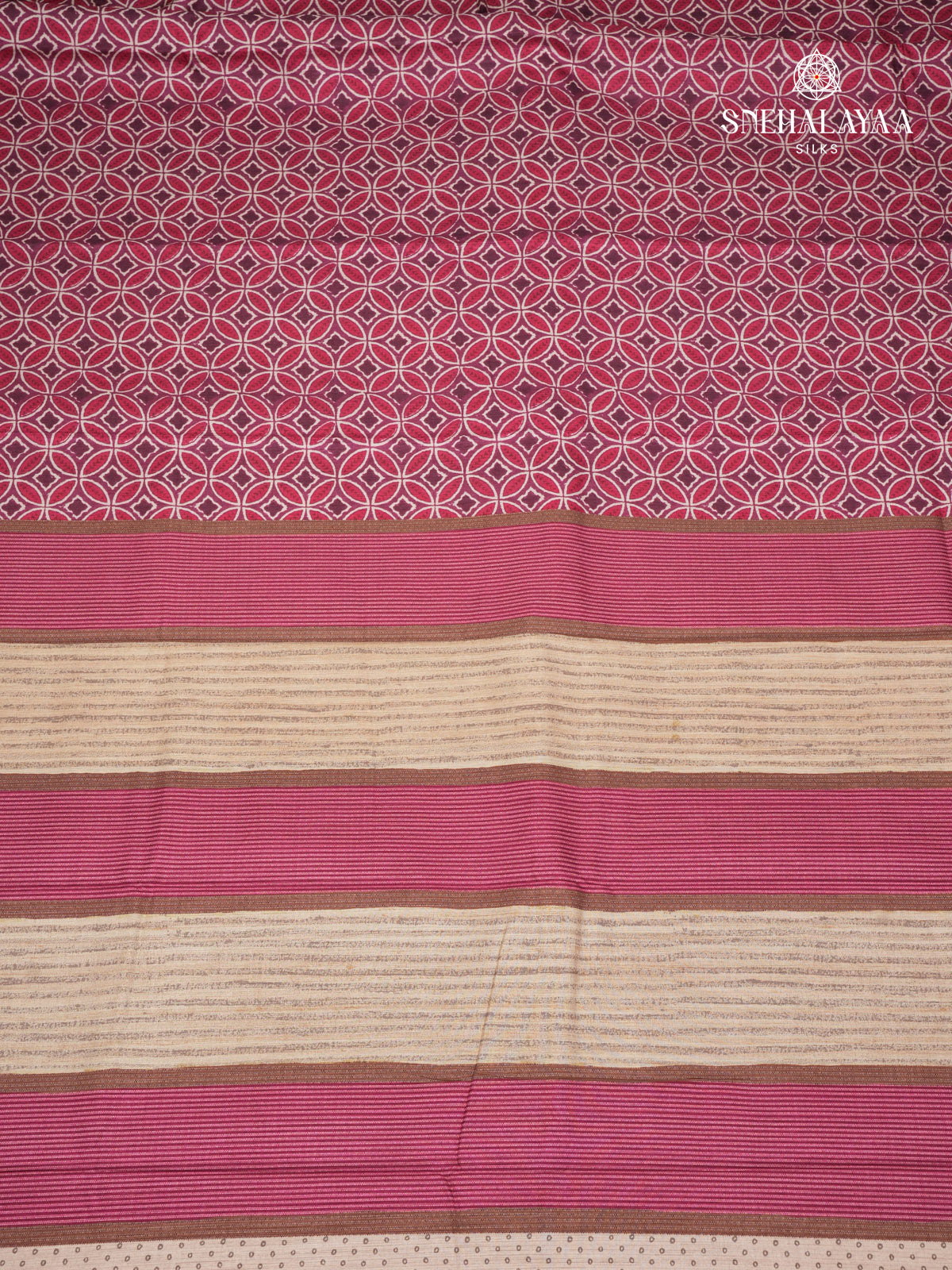 Magenta Printed Tussar Saree