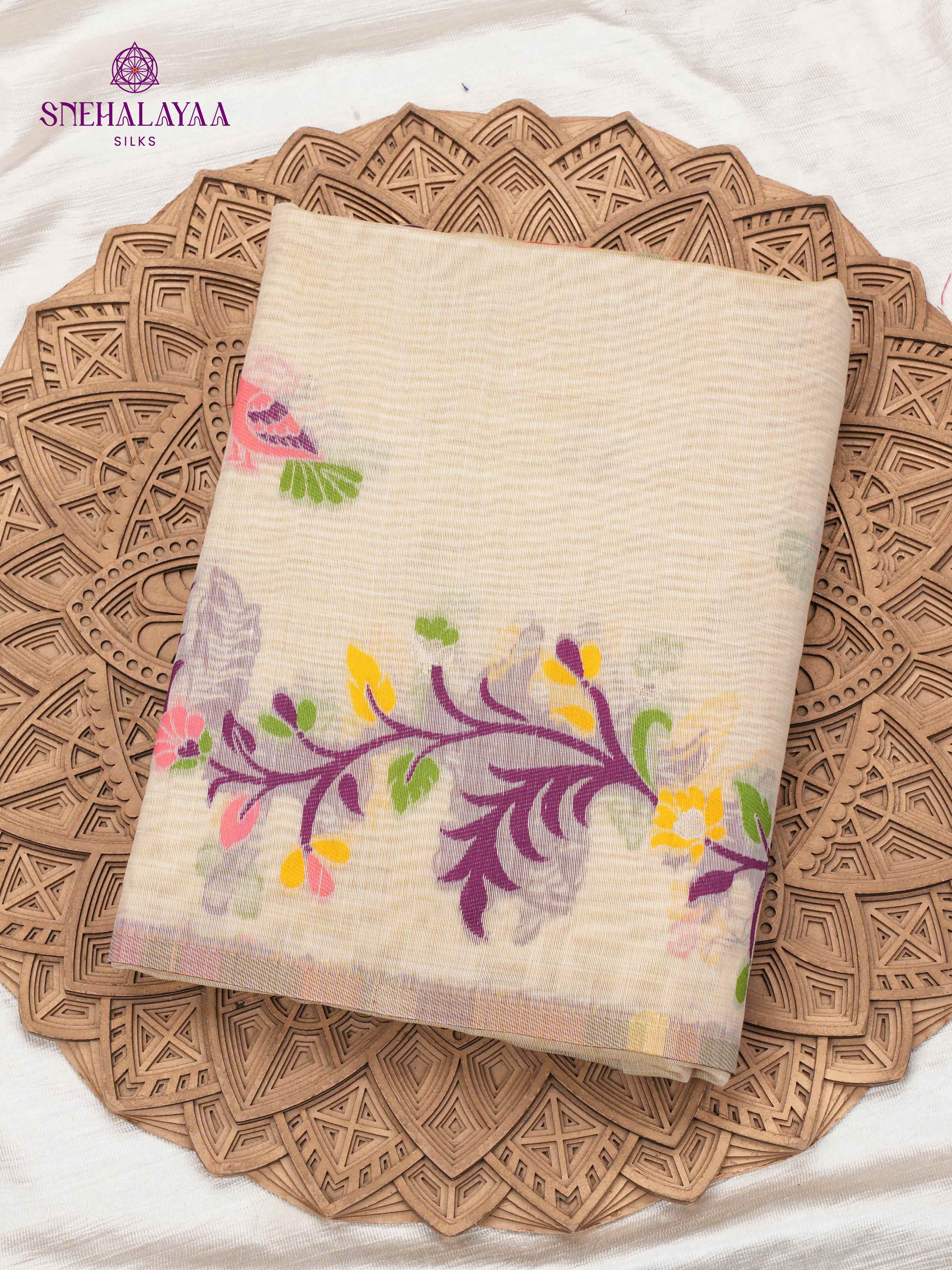 Cream Munga Cotton Saree