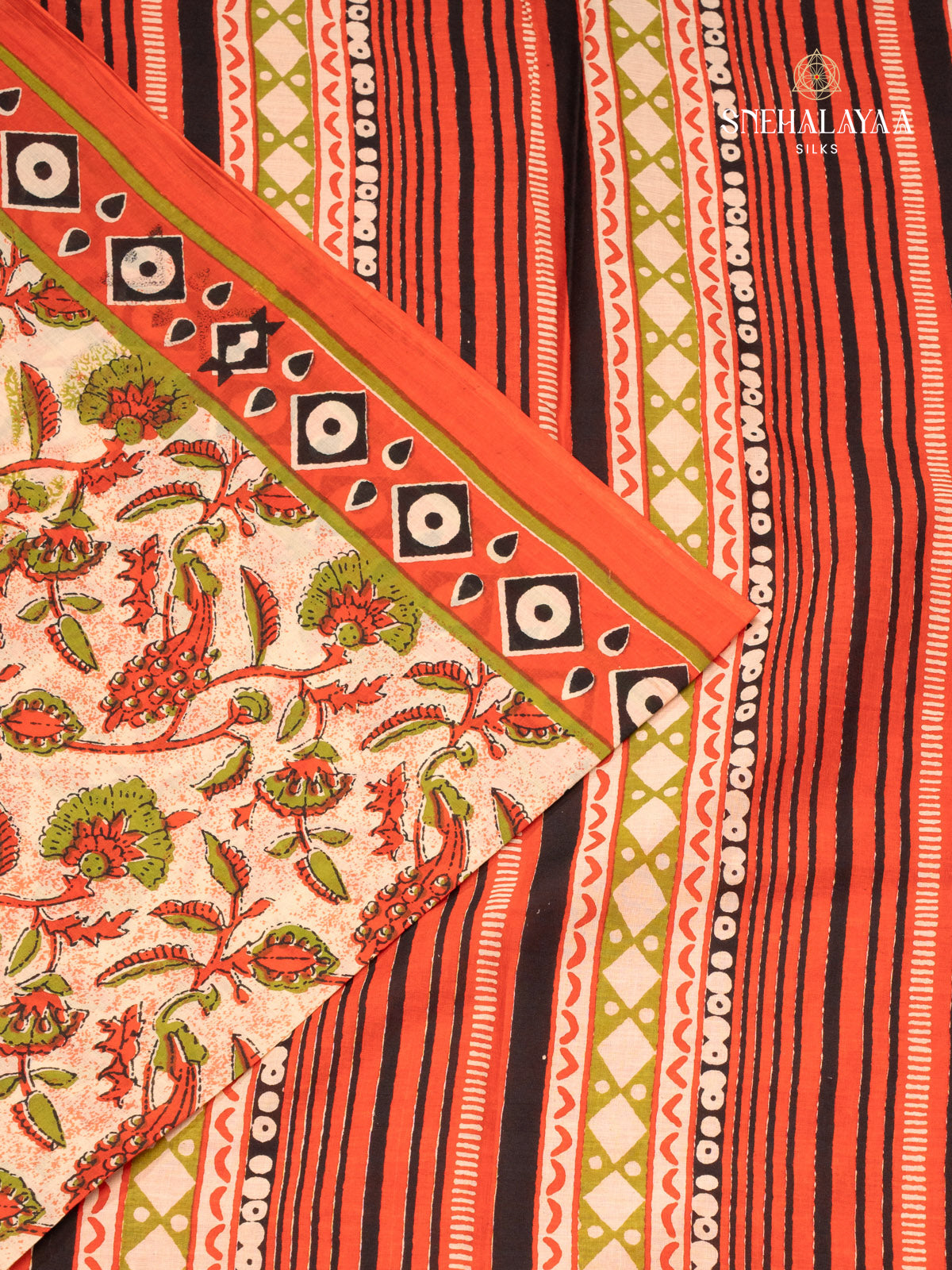 Cream Jaipur Cotton Saree