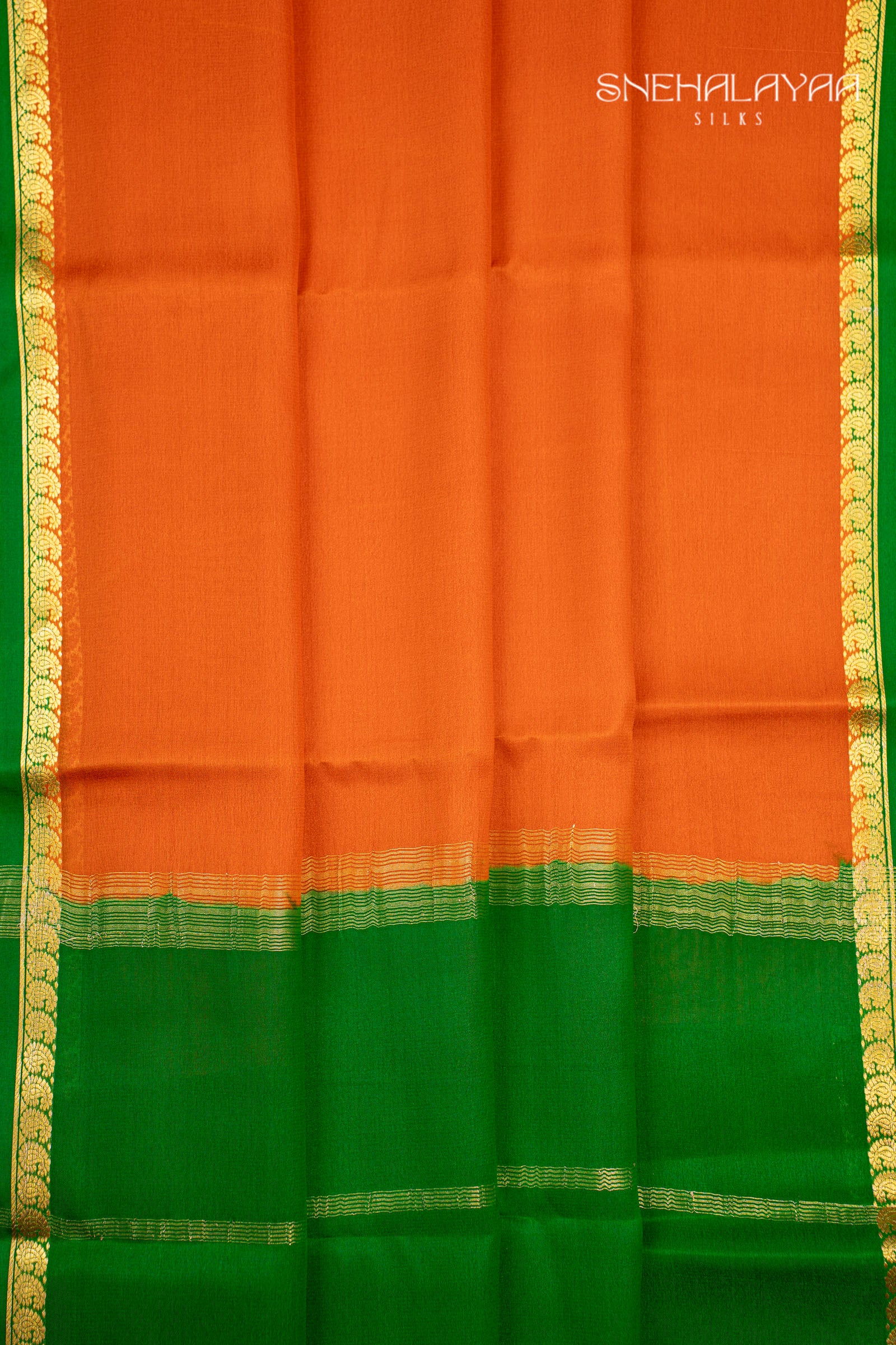 Tiger Orange Mysore Crepe Silk Saree