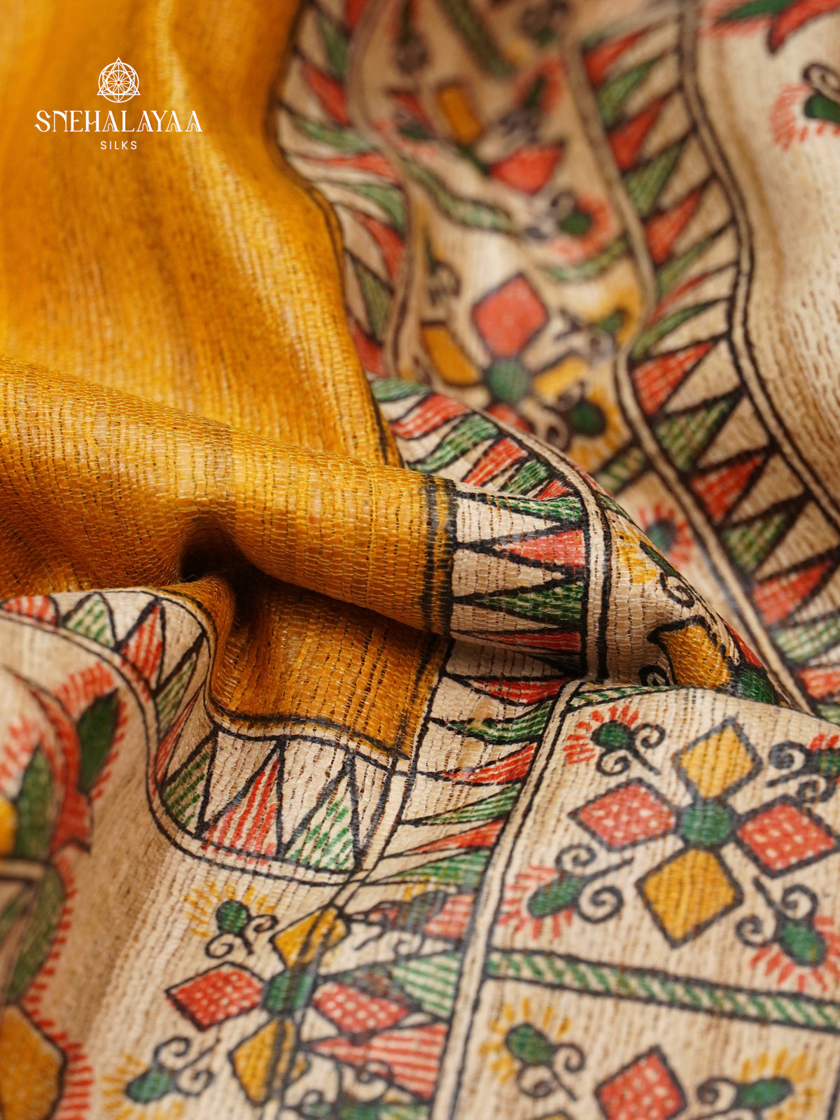 Mango Yellow Madhubani Printed Saree