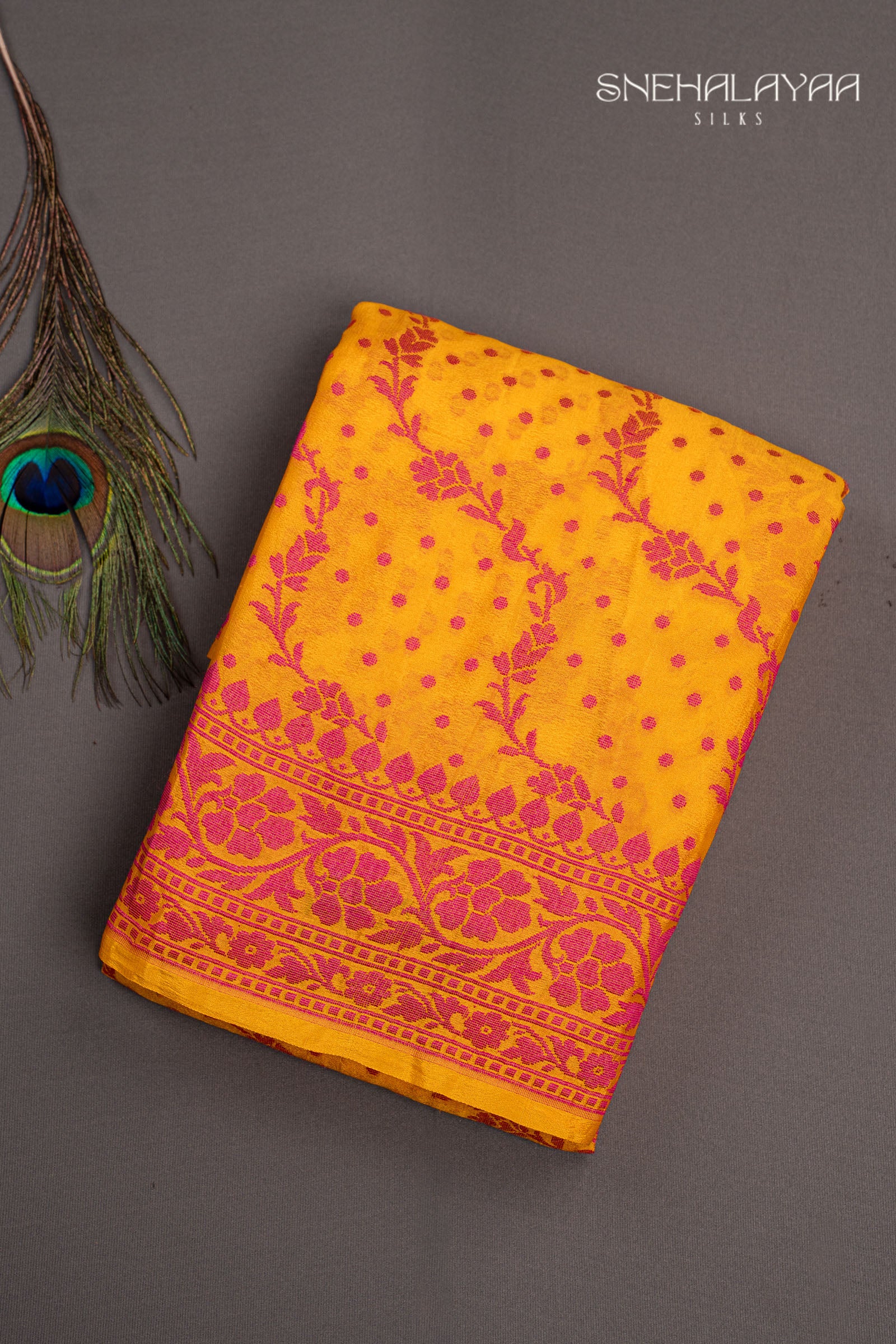 Mango Yellow Banaras Chiffon Saree