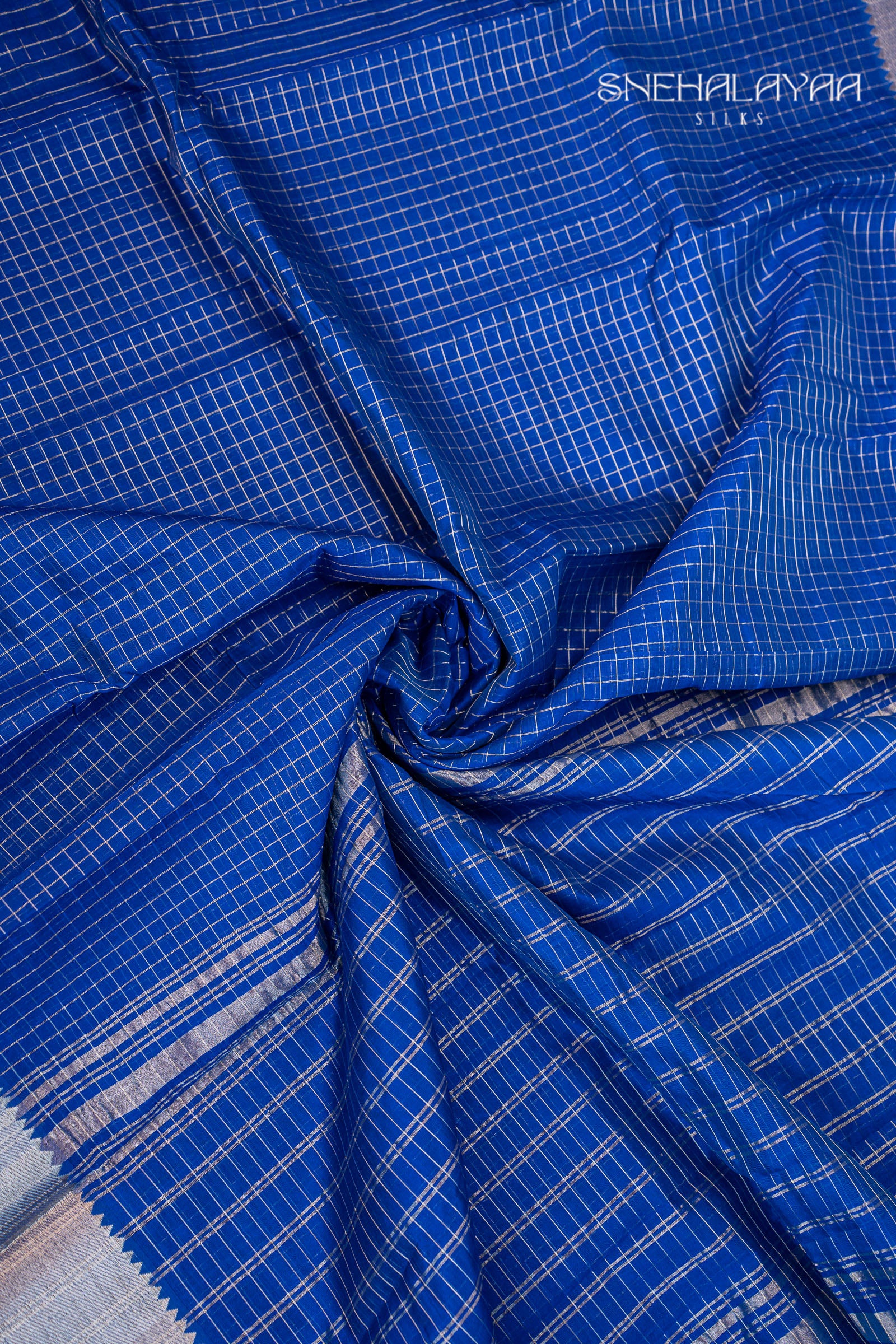 Cobalt Blue Mangalgiri Silk Saree