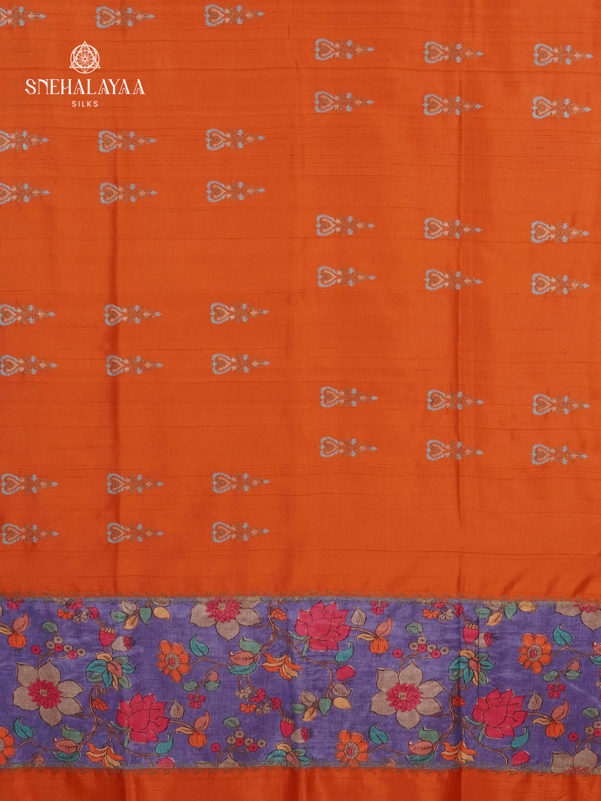 Rust Orange Soft Tussar Embroidery Saree