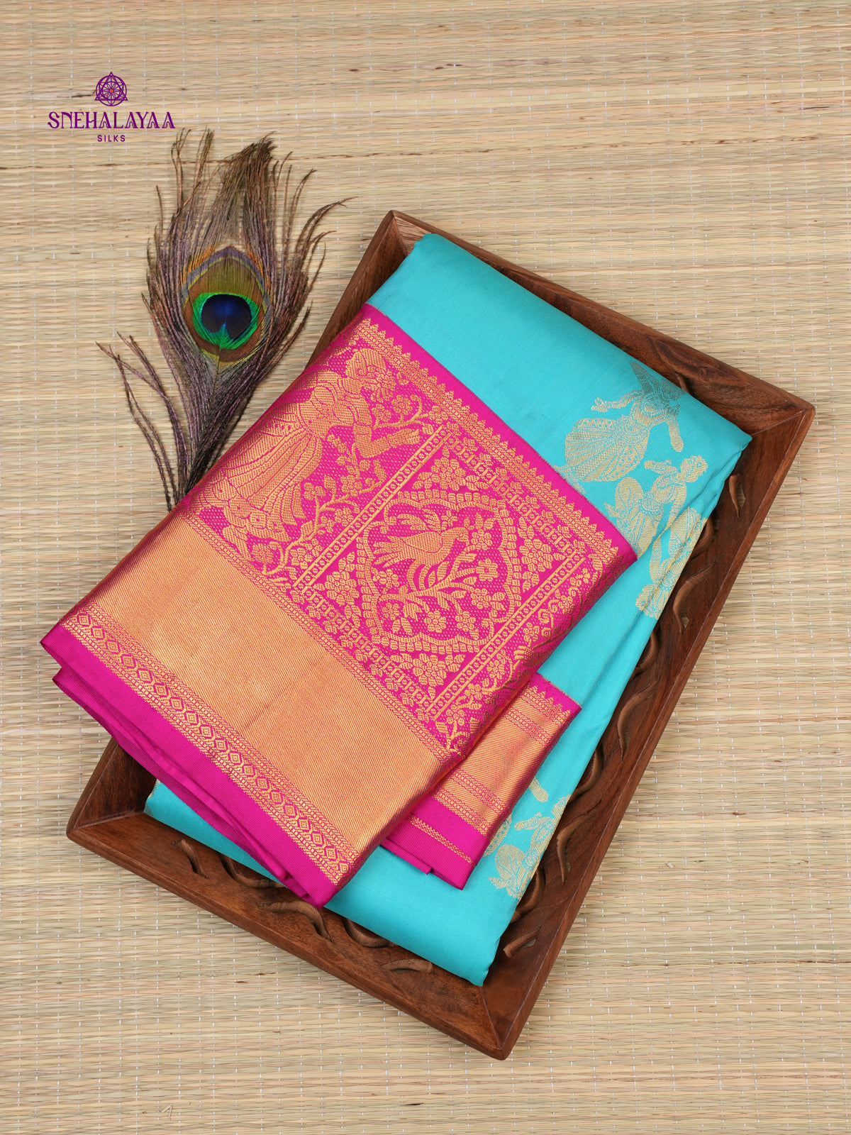 Royal Peacock Blue Kanjivaram Silk Saree