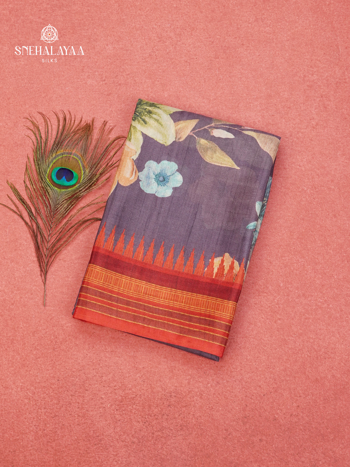 Grey Printed Creap Saree