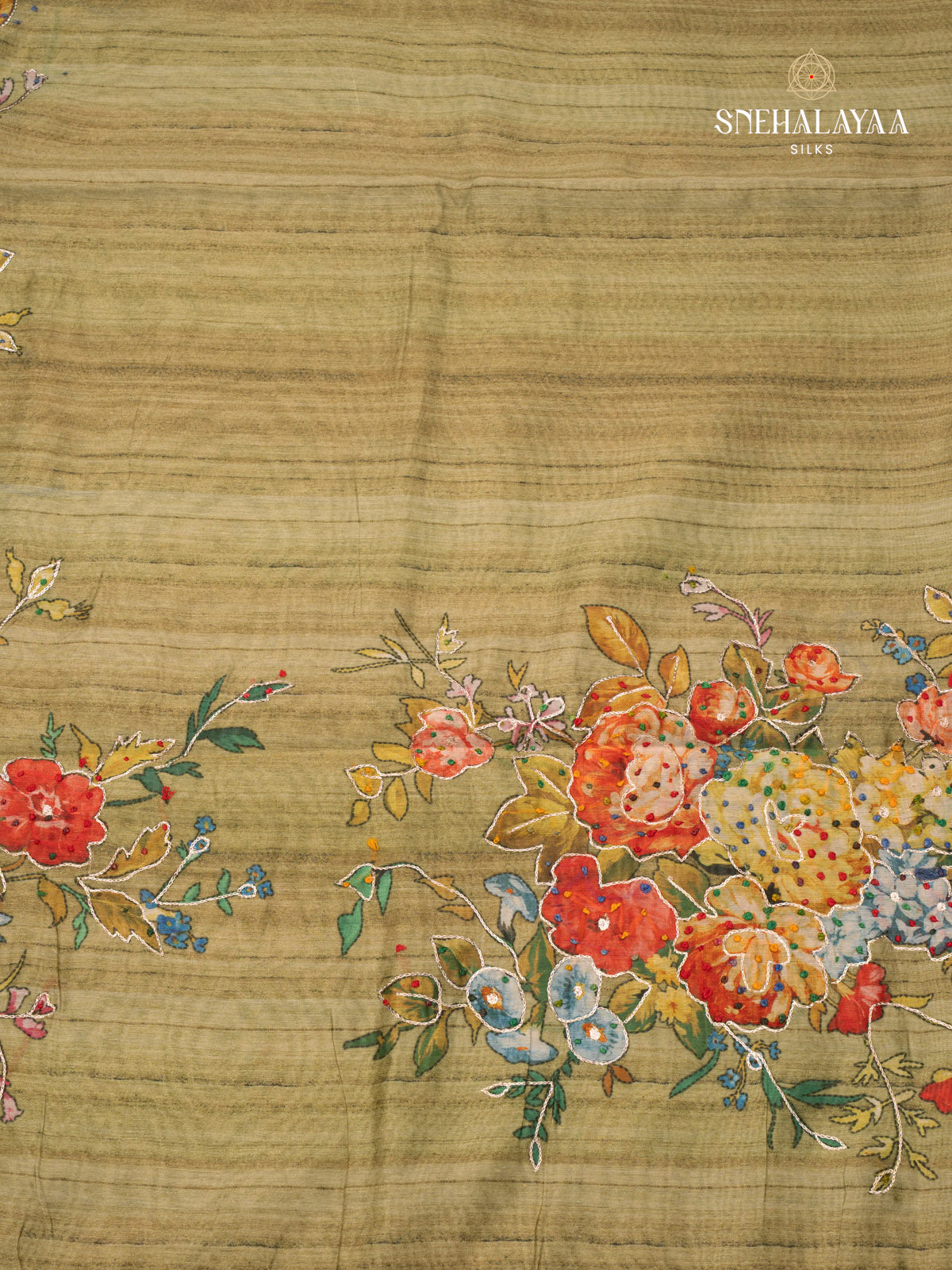 Green Linen Embroidery Saree